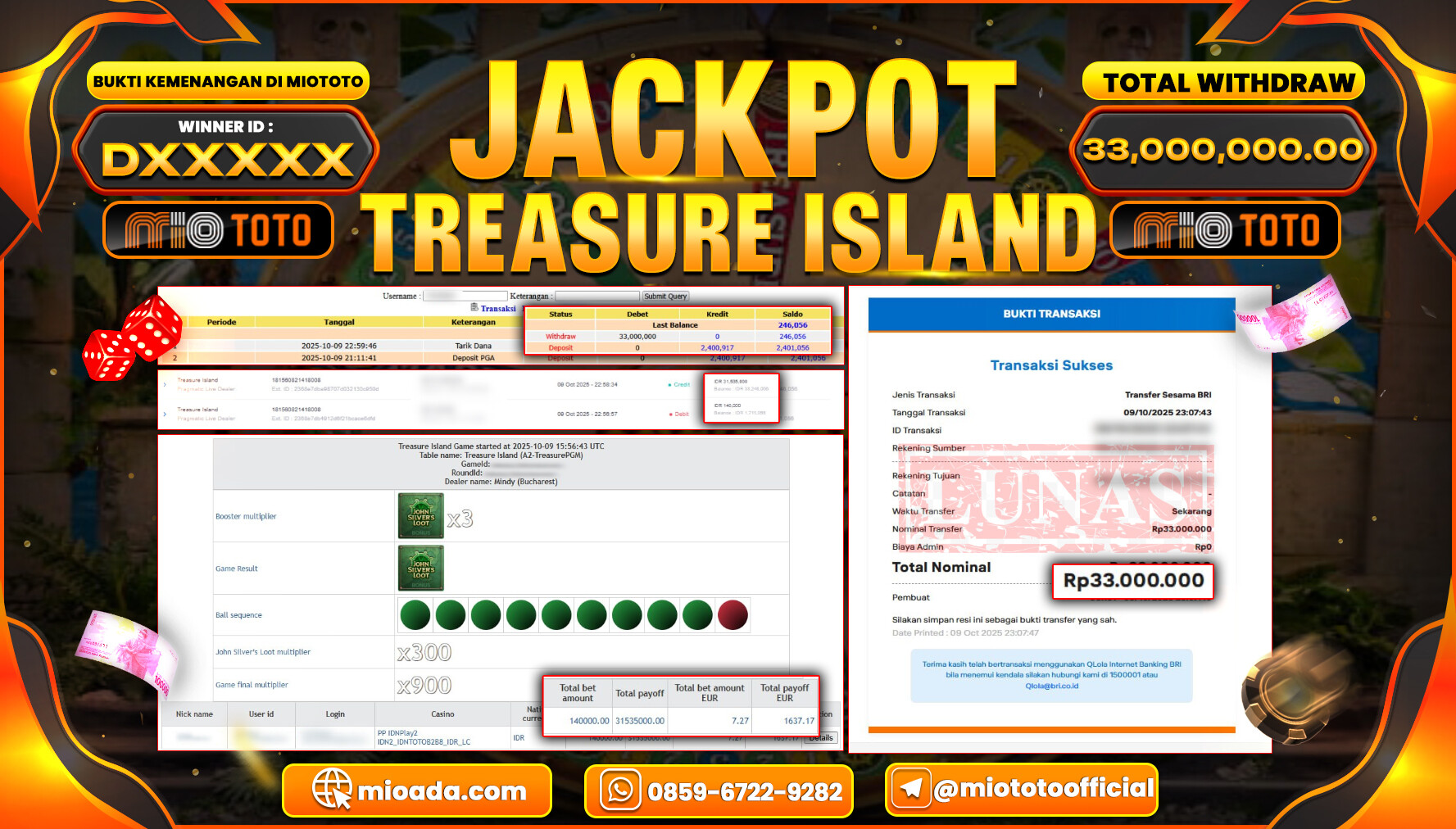 JACKPOT TREASURE ISLAND Rp33,000,000 DI BAYAR TUNAI !!!