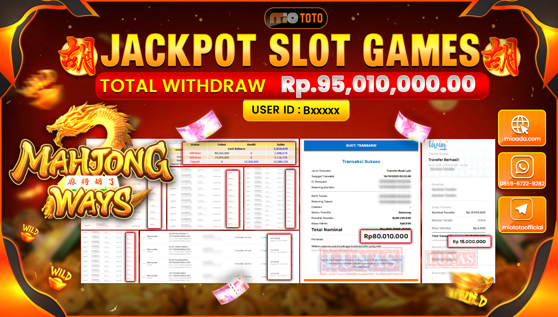 JACKPOT SLOT MAHJONG WAYS Rp95,010,000 DI BAYAR TUNAI !!!