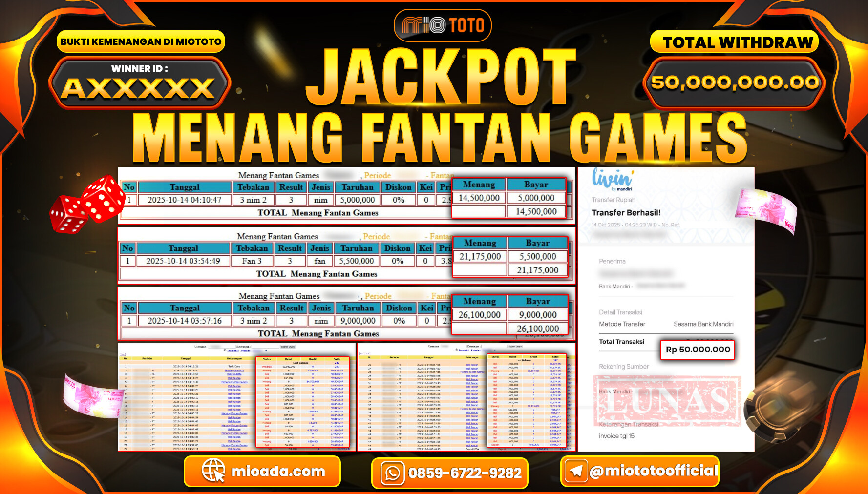 JACKPOT FANTAN GAMES Rp.50,000,000 DI BAYAR TUNAI !!!