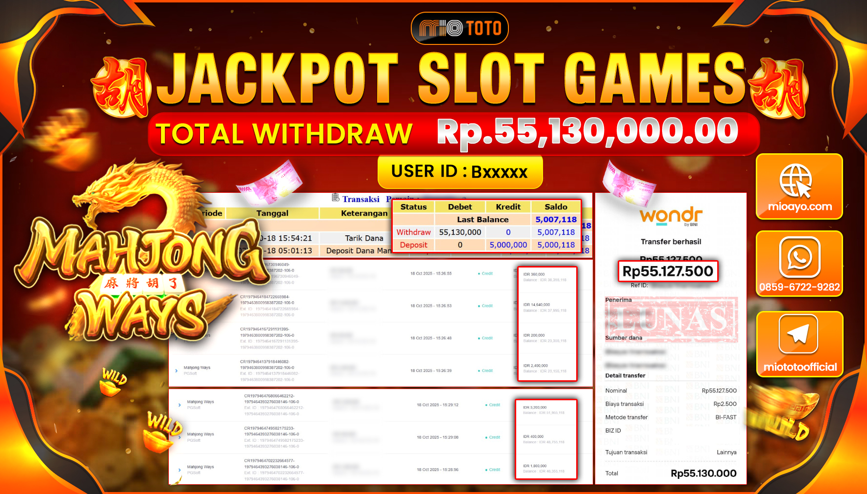 JACKPOT SLOT MAHJONG WAYS Rp55,130,000 DI BAYAR TUNAI !!!