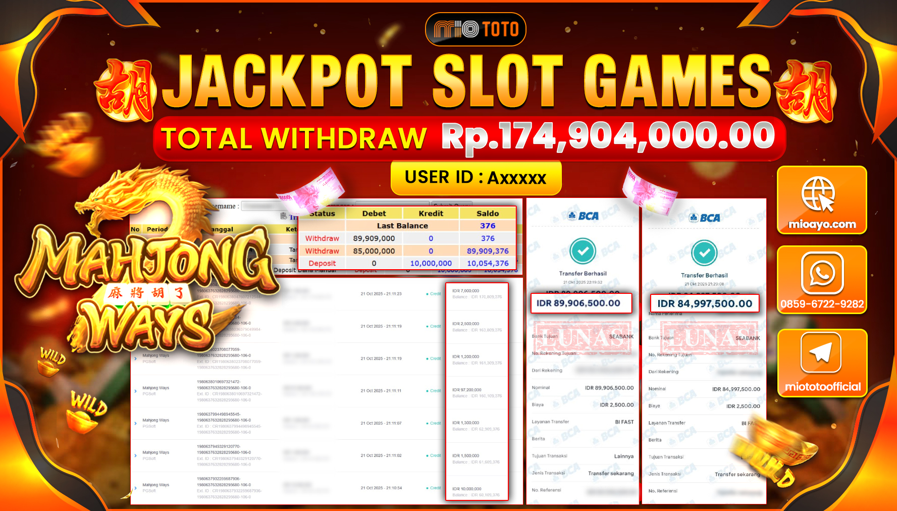 JACKPOT SLOT MAHJONG WAYS Rp174,904,000 DI BAYAR TUNAI !!!