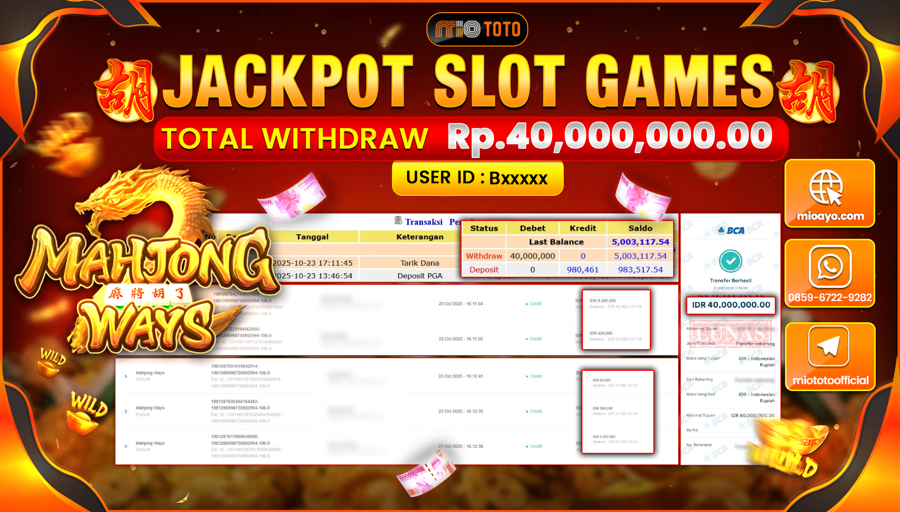 JACKPOT SLOT MAHJONG WAYS Rp40,000,000 DI BAYAR TUNAI !!!