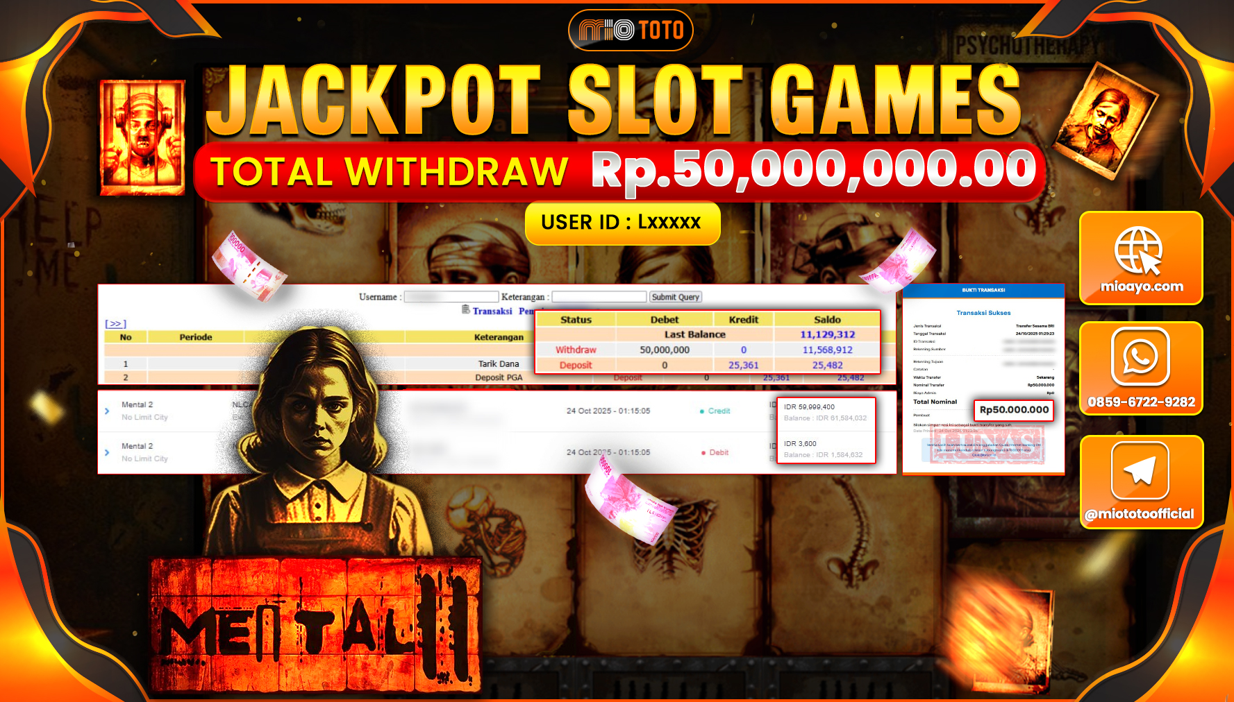 JACKPOT SLOT MENTAL 2  Rp.50,000,000 DI BAYAR TUNAI !!!