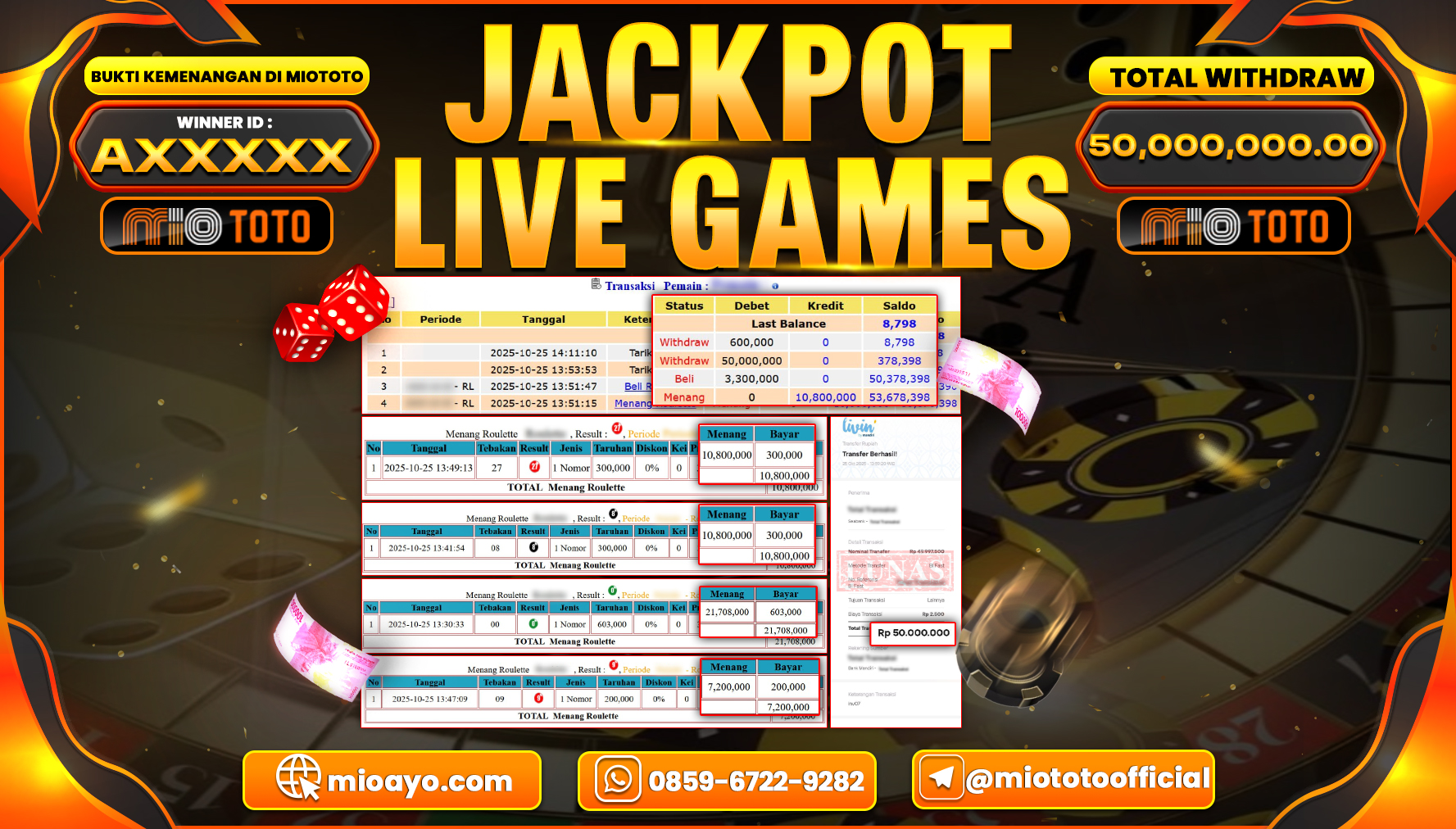 JACKPOT LIVE GAME ROULETTE  Rp.50,000,000 DI BAYAR TUNAI !!!