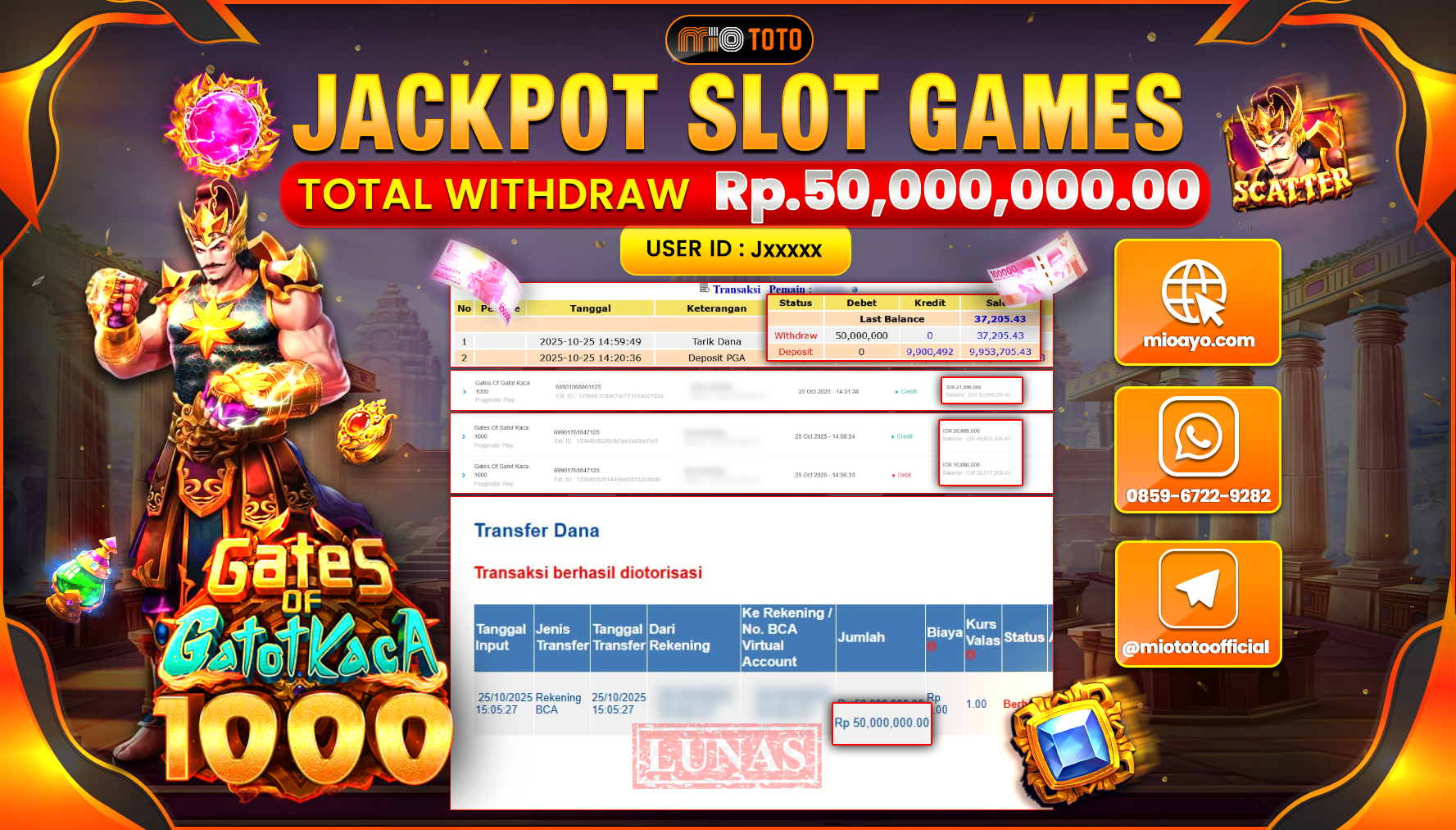 JACKPOT SLOT GATOT KACA 1000 Rp.50,000,000 DI BAYAR TUNAI !!!