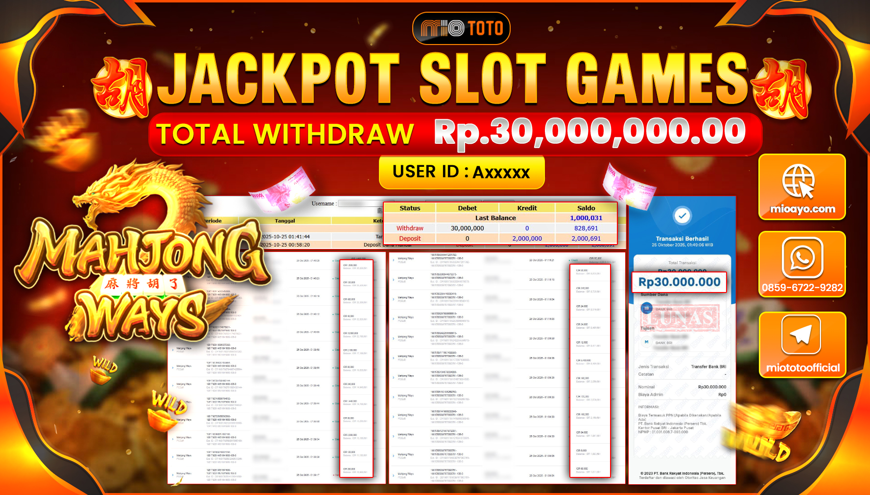 JACKPOT SLOT MAHJONG WAYS Rp30,000,000 DI BAYAR TUNAI !!!