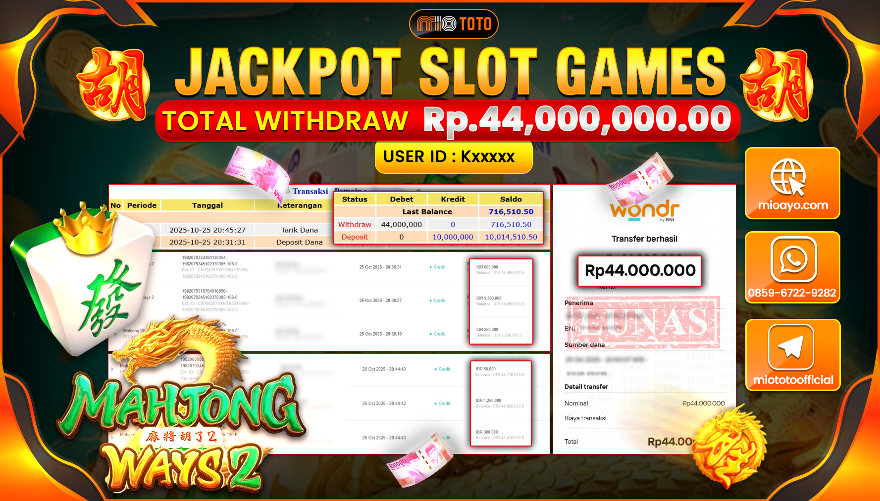 JACKPOT SLOT MAHJONG WAYS 2 Rp.44,000,000 DI BAYAR TUNAI !!!