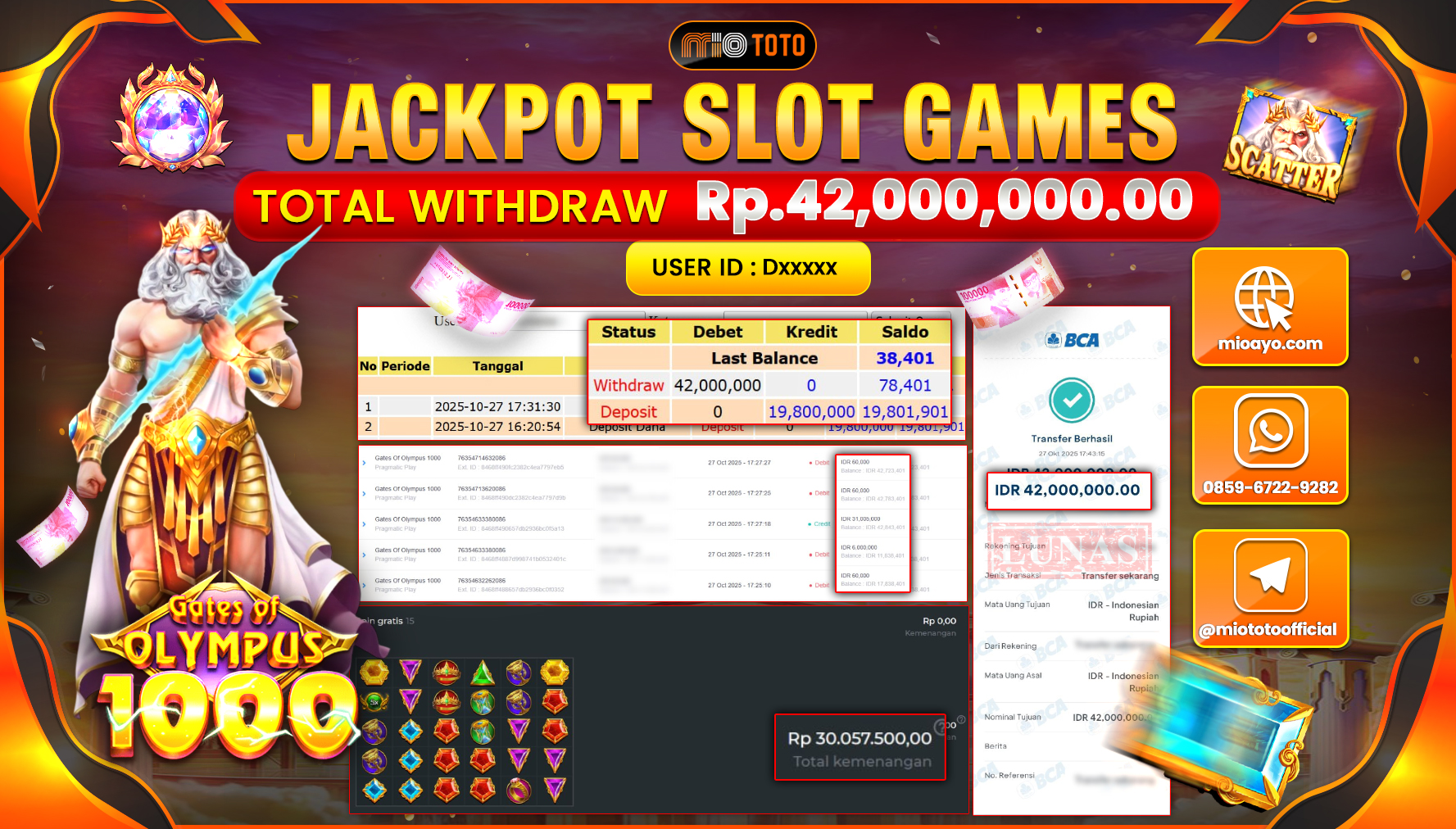 JACKPOT SLOT GATES OF OLYMPUS 1000 Rp.42,000,000 DI BAYAR TUNAI !!!