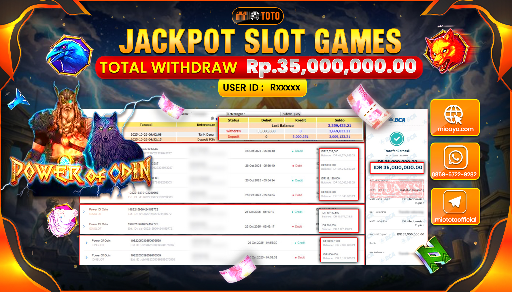 JACKPOT SLOT POWER OF ODIN Rp.35,000,000 DI BAYAR TUNAI !!!