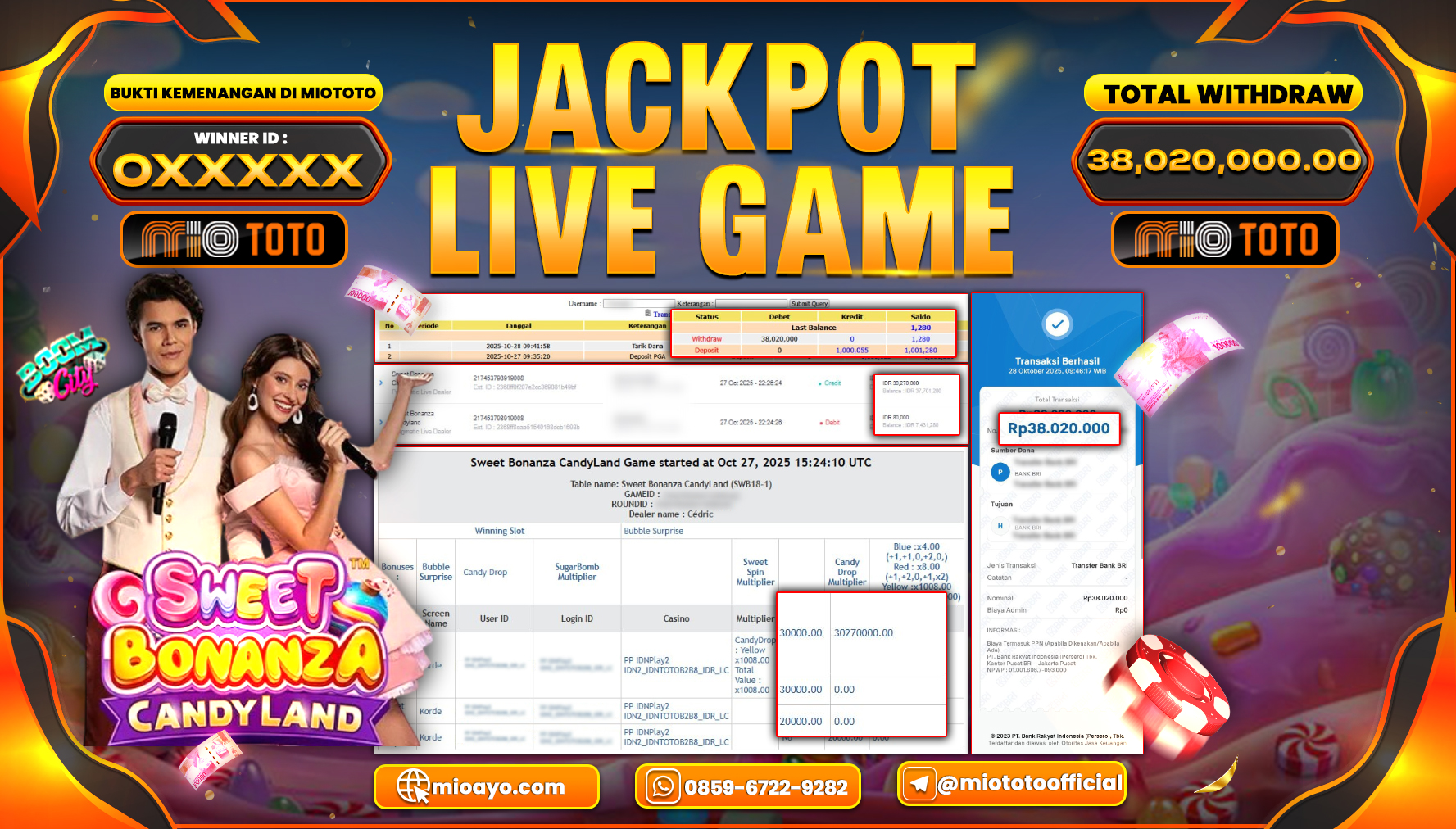 JACKPOT LIVE GAME SWEET BONANZA CANDY LAND Rp.38,020,000 DI BAYAR TUNAI !!!