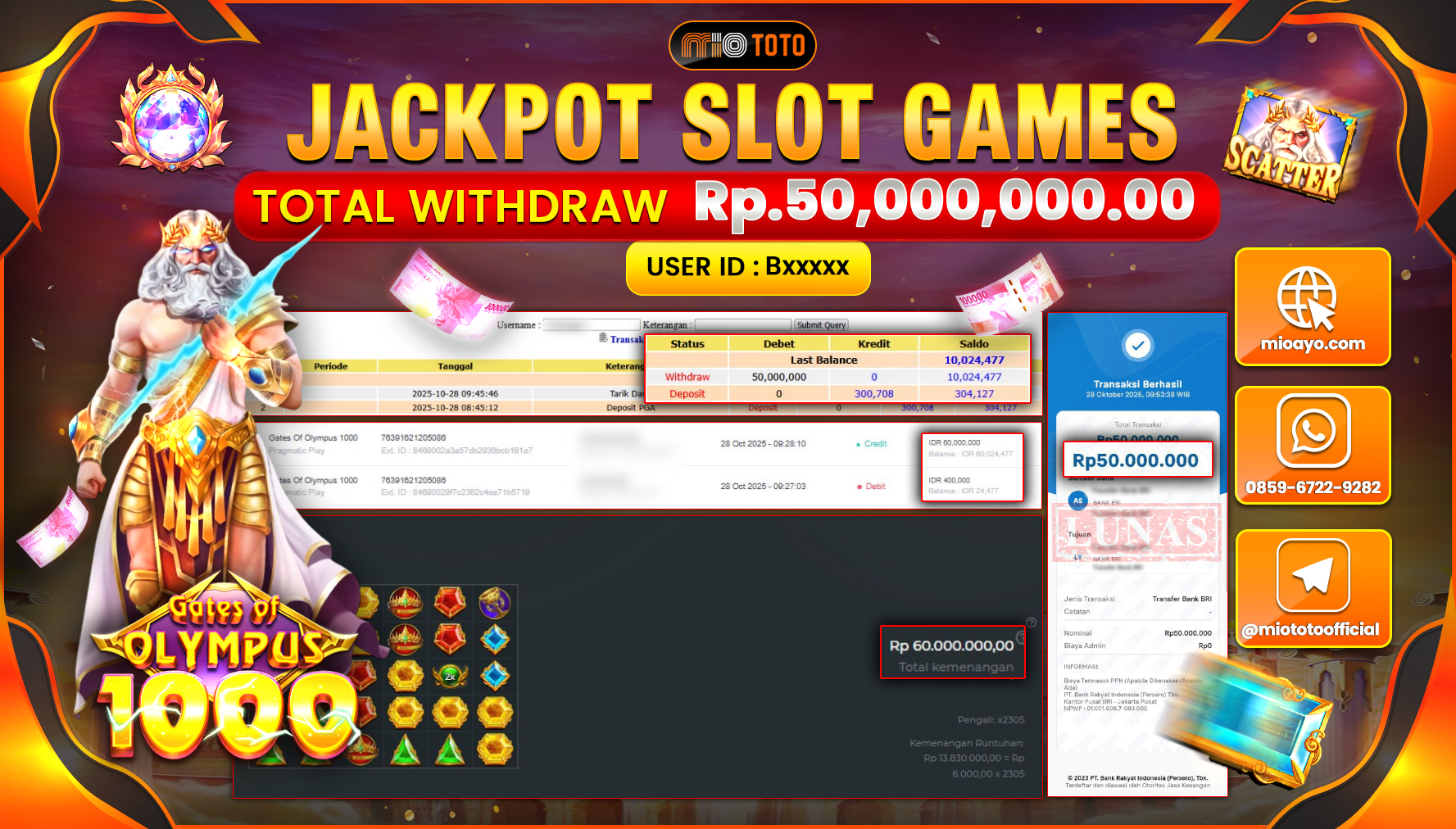 JACKPOT SLOT GATES OF OLYMPUS 1000 Rp.50,000,000 DI BAYAR TUNAI !!!