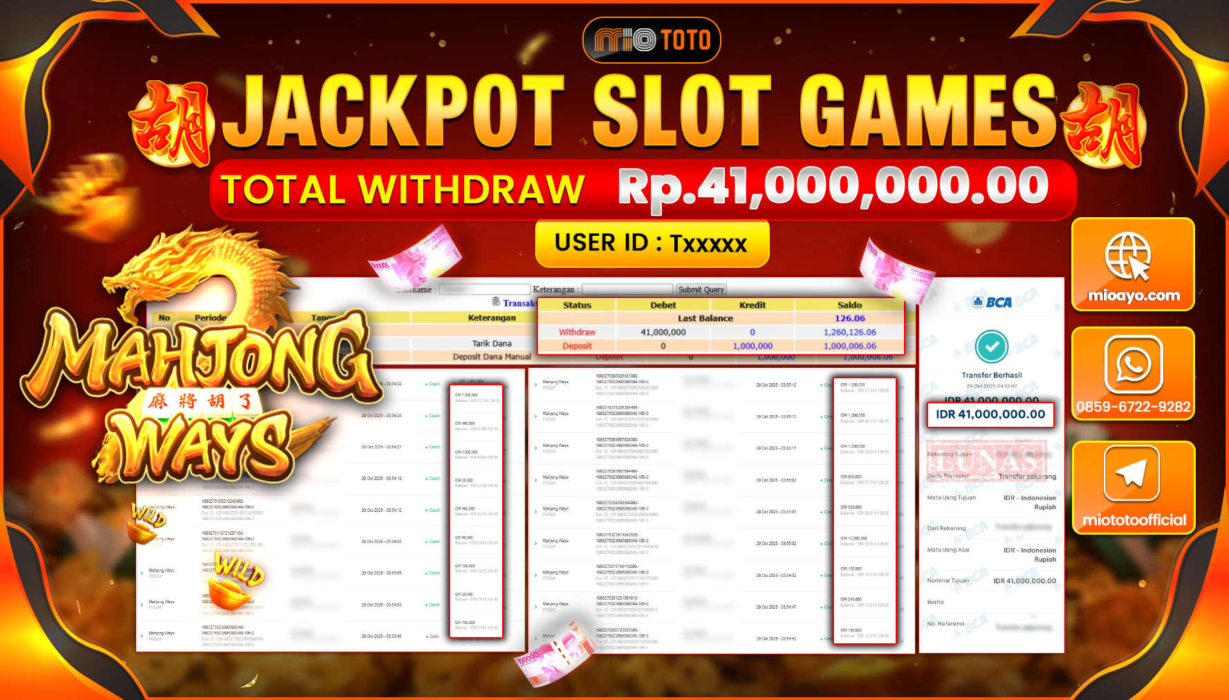 JACKPOT SLOT MAHJONG WAYS Rp41,000,000 DI BAYAR TUNAI !!!
