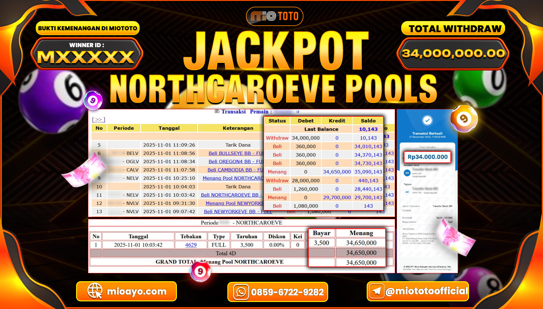 JACKPOT TOGEL NORTHCAROEVE POOLS Rp.34,000,000 DI BAYAR TUNAI !!!