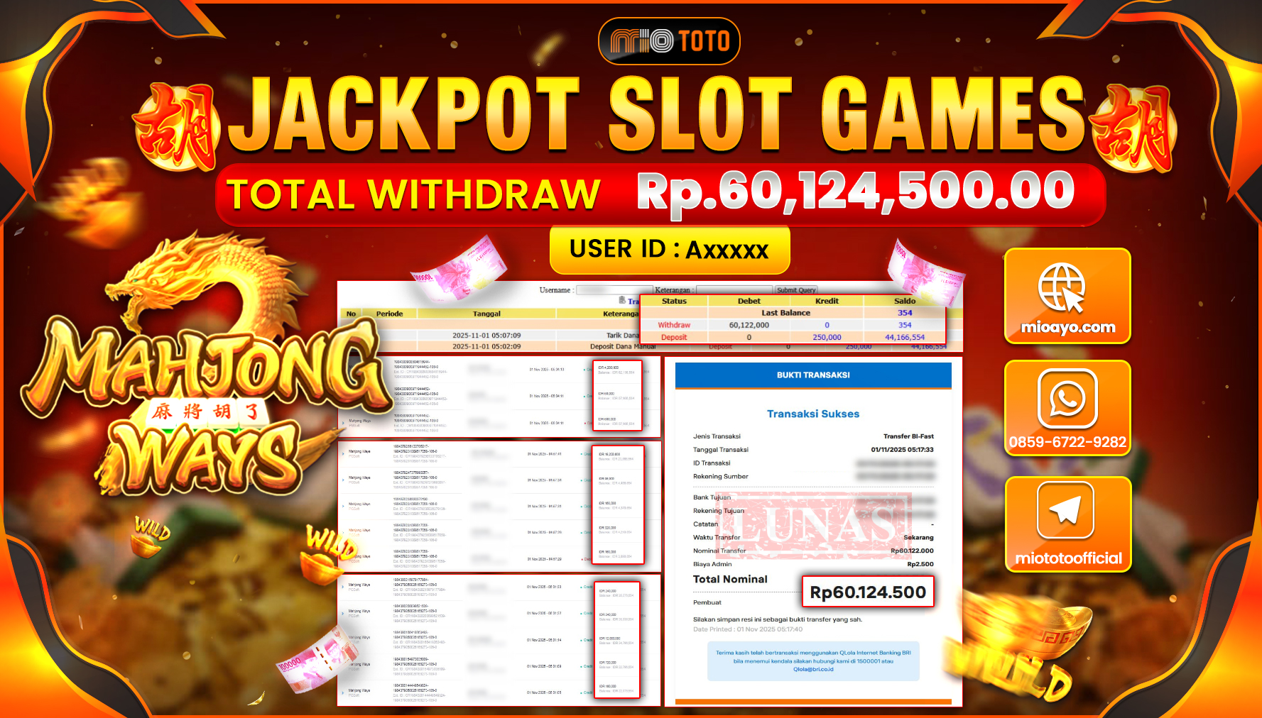 JACKPOT SLOT MAHJONG WAYS Rp60,124,500 DI BAYAR TUNAI !!!