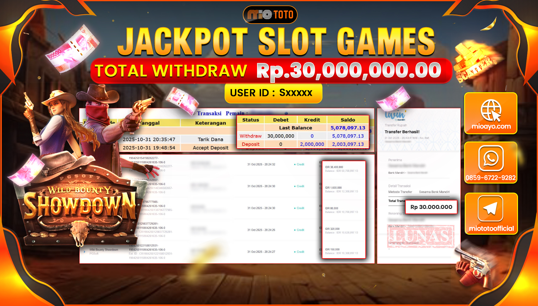 JACKPOT SLOT WILD BOUNTY SHOWDOWN Rp30,000,000 DI BAYAR TUNAI !!!