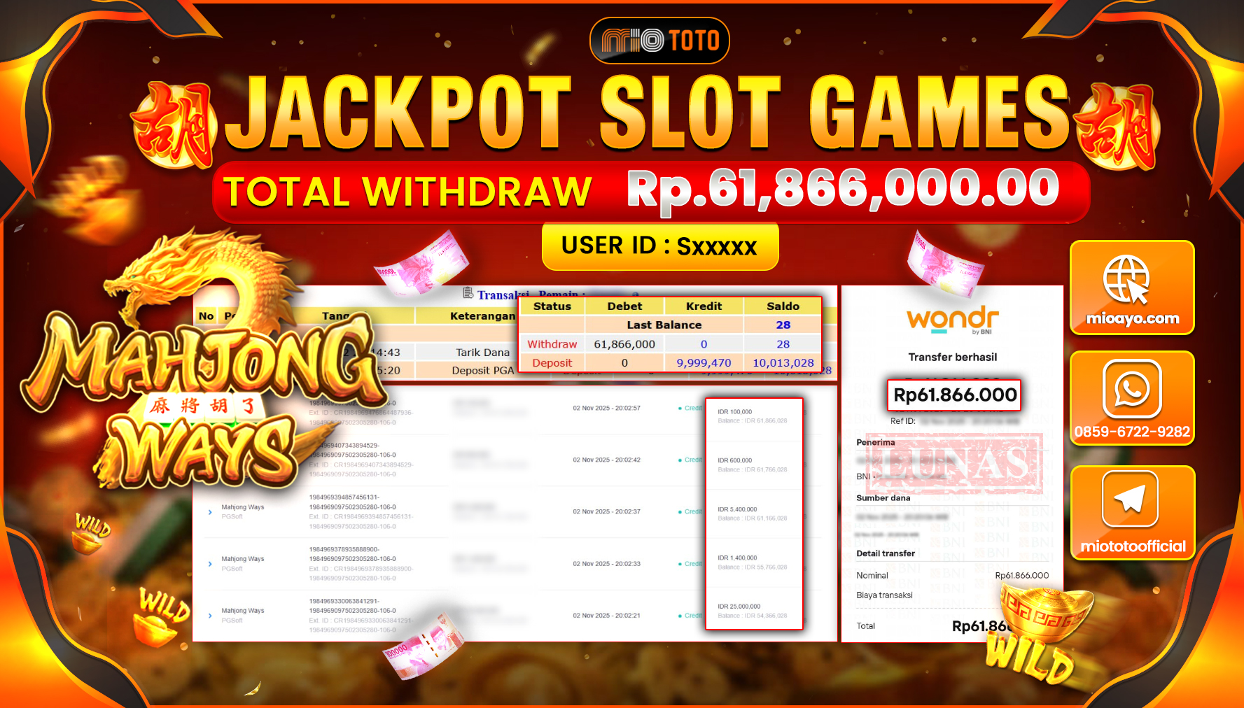 JACKPOT SLOT MAHJONG WAYS Rp61,866,000 DI BAYAR TUNAI !!!