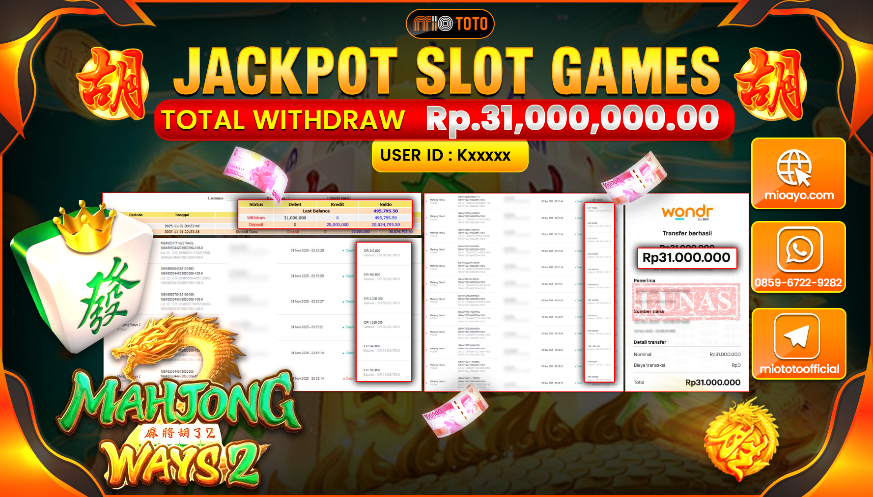 JACKPOT SLOT MAHJONG WAYS 2 Rp.31,000,000 DI BAYAR TUNAI !!!