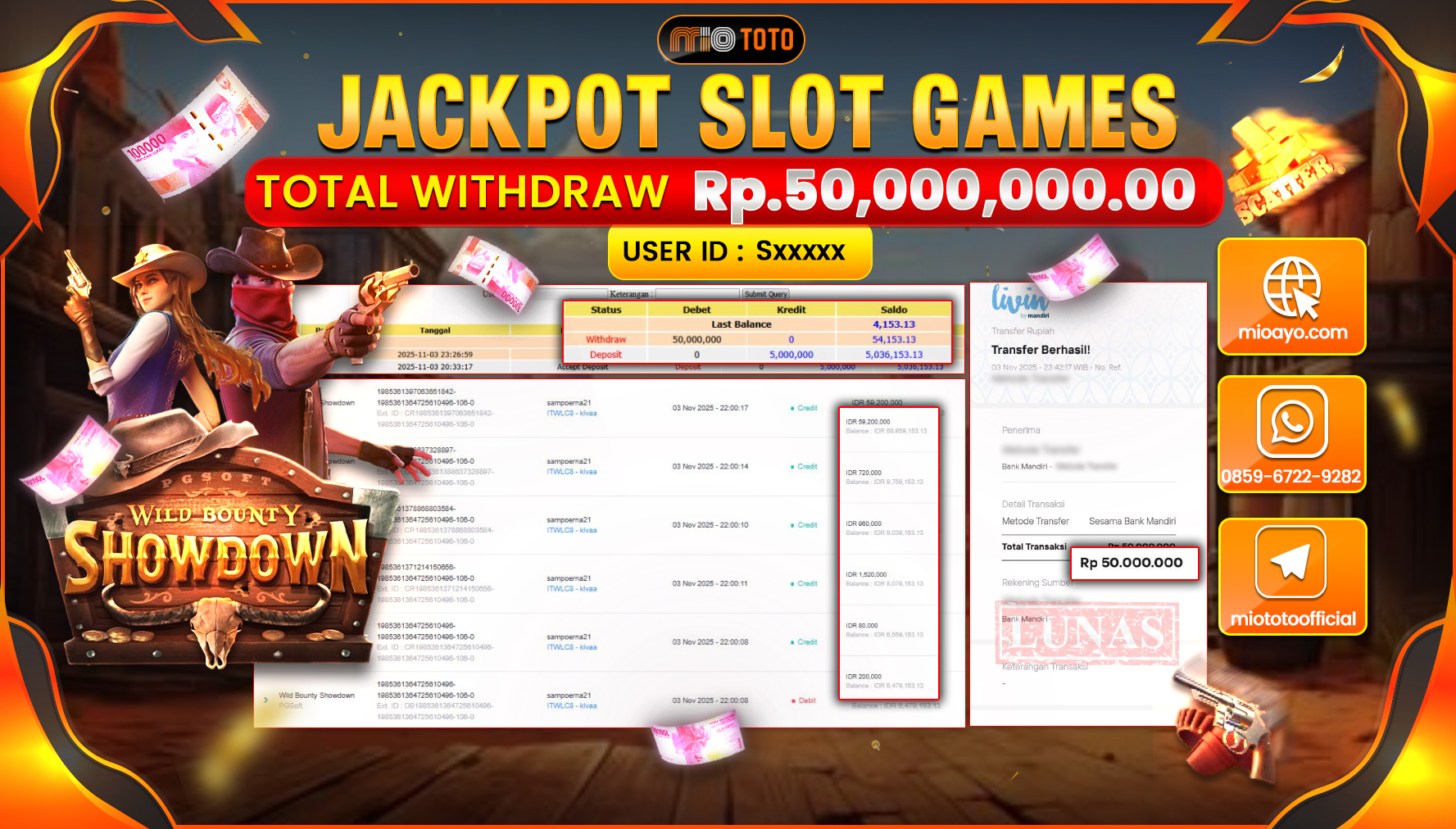 JACKPOT SLOT WILD BOUNTY SHOWDOWN Rp50,000,000 DI BAYAR TUNAI !!!