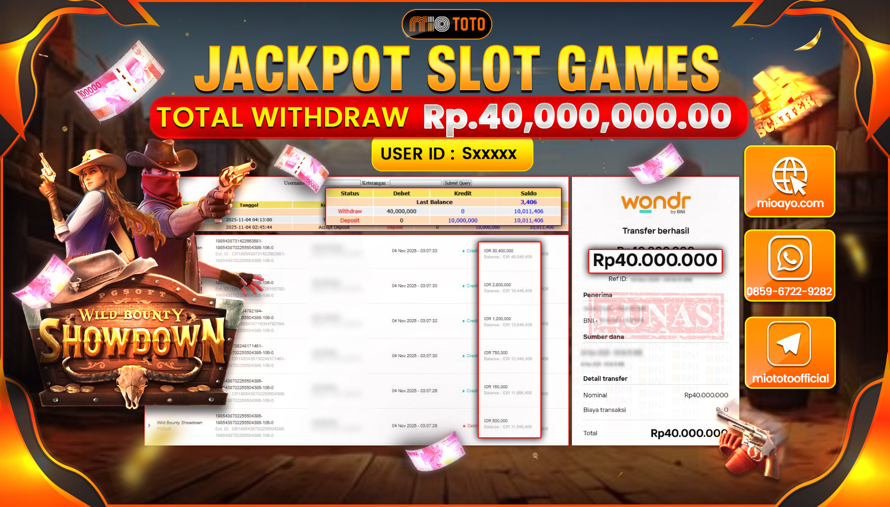JACKPOT SLOT WILD BOUNTY SHOWDOWN Rp40,000,000 DI BAYAR TUNAI !!!