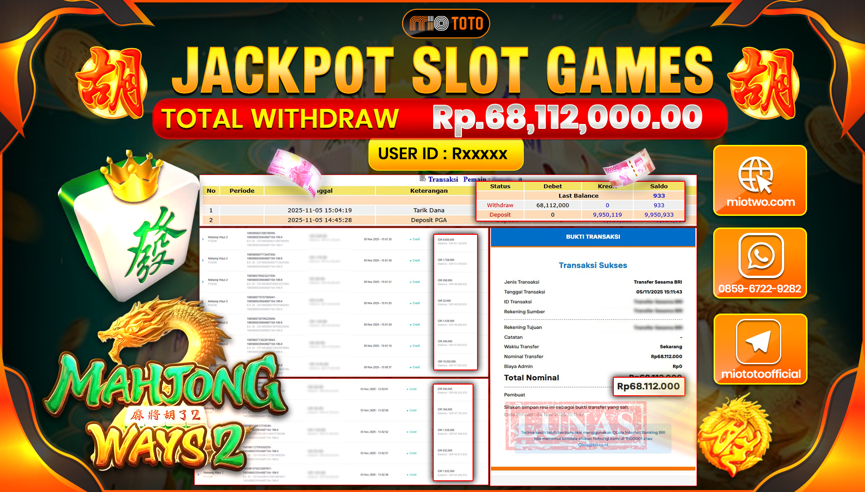 JACKPOT SLOT MAHJONG WAYS 2 Rp.68,112,000 DI BAYAR TUNAI !!!
