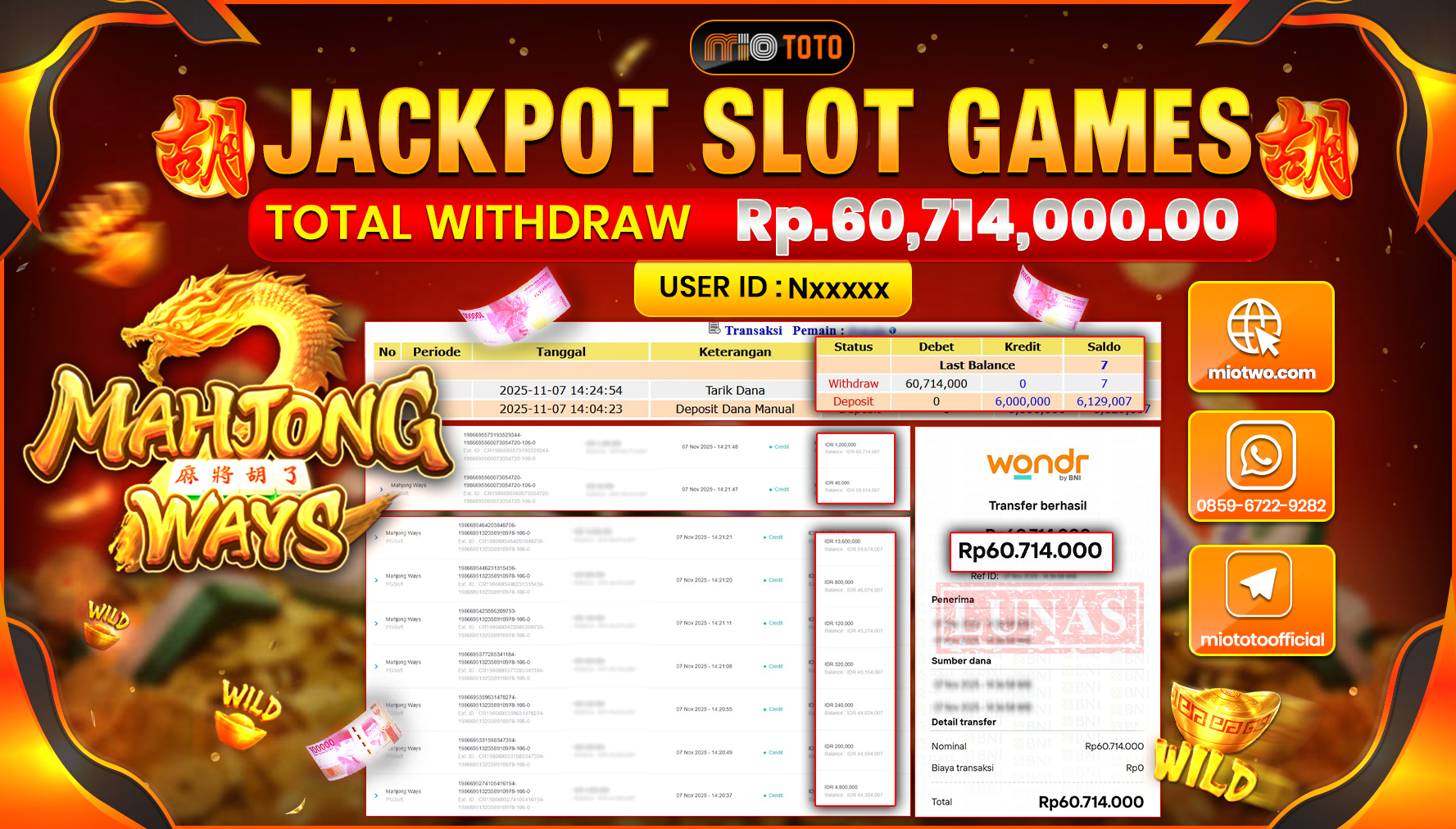 JACKPOT SLOT MAHJONG WAYS Rp60,714,000 DI BAYAR TUNAI !!!