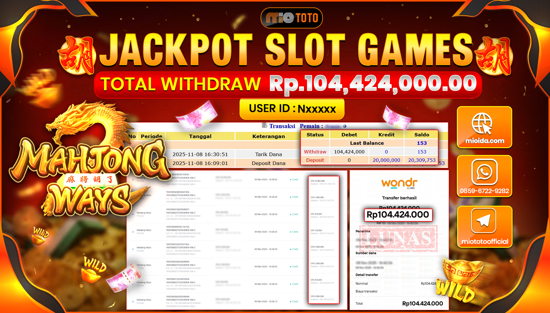 JACKPOT SLOT MAHJONG WAYS Rp104,424,000 DI BAYAR TUNAI !!!