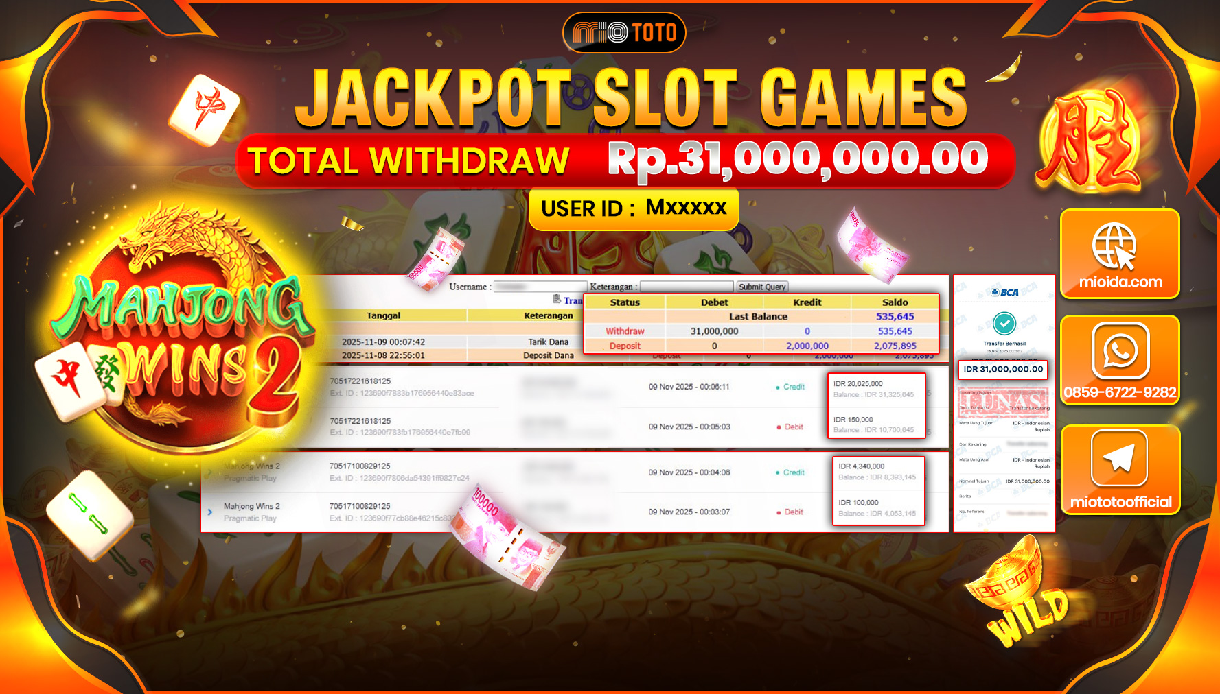 JACKPOT SLOT MAHJONG WINS 2 Rp31,000,000 DI BAYAR TUNAI !!!