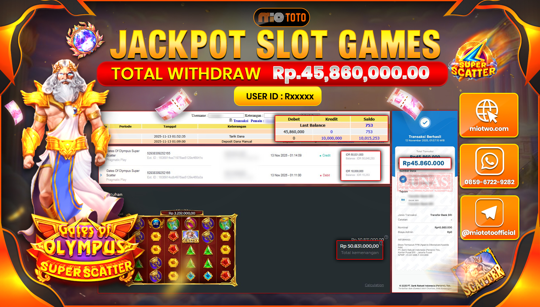 JACKPOT SLOT GATES OF OLYMPUS SUPER SCATTER Rp.45,860,000 DI BAYAR TUNAI !!!