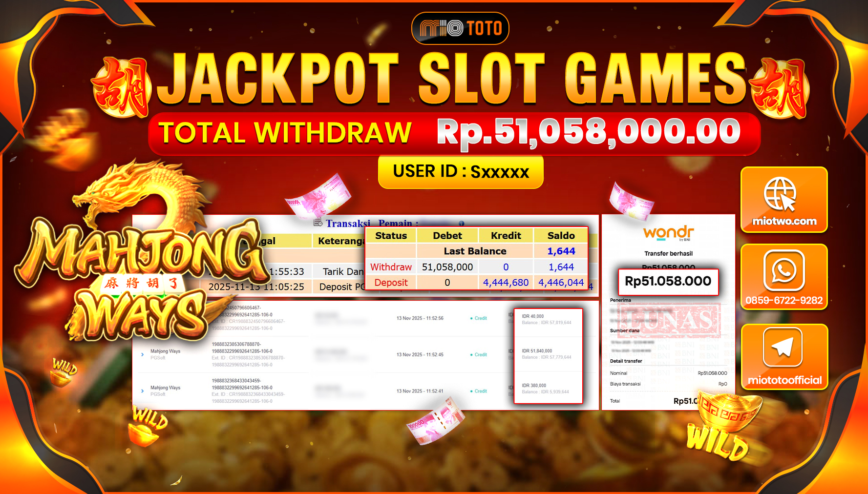 JACKPOT SLOT MAHJONG WAYS Rp51,058,000 DI BAYAR TUNAI !!!