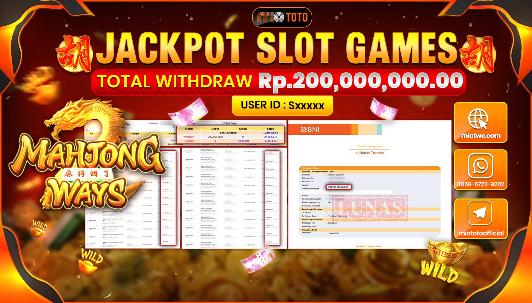 JACKPOT SLOT MAHJONG WAYS Rp200,000,000 DI BAYAR TUNAI !!!