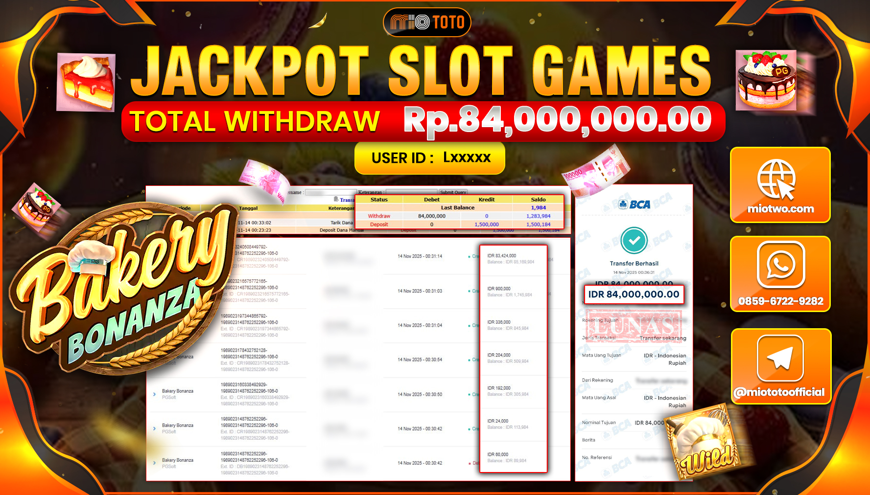 JACKPOT SLOT BAKERY BONANZA Rp84,000,000 DI BAYAR TUNAI !!!