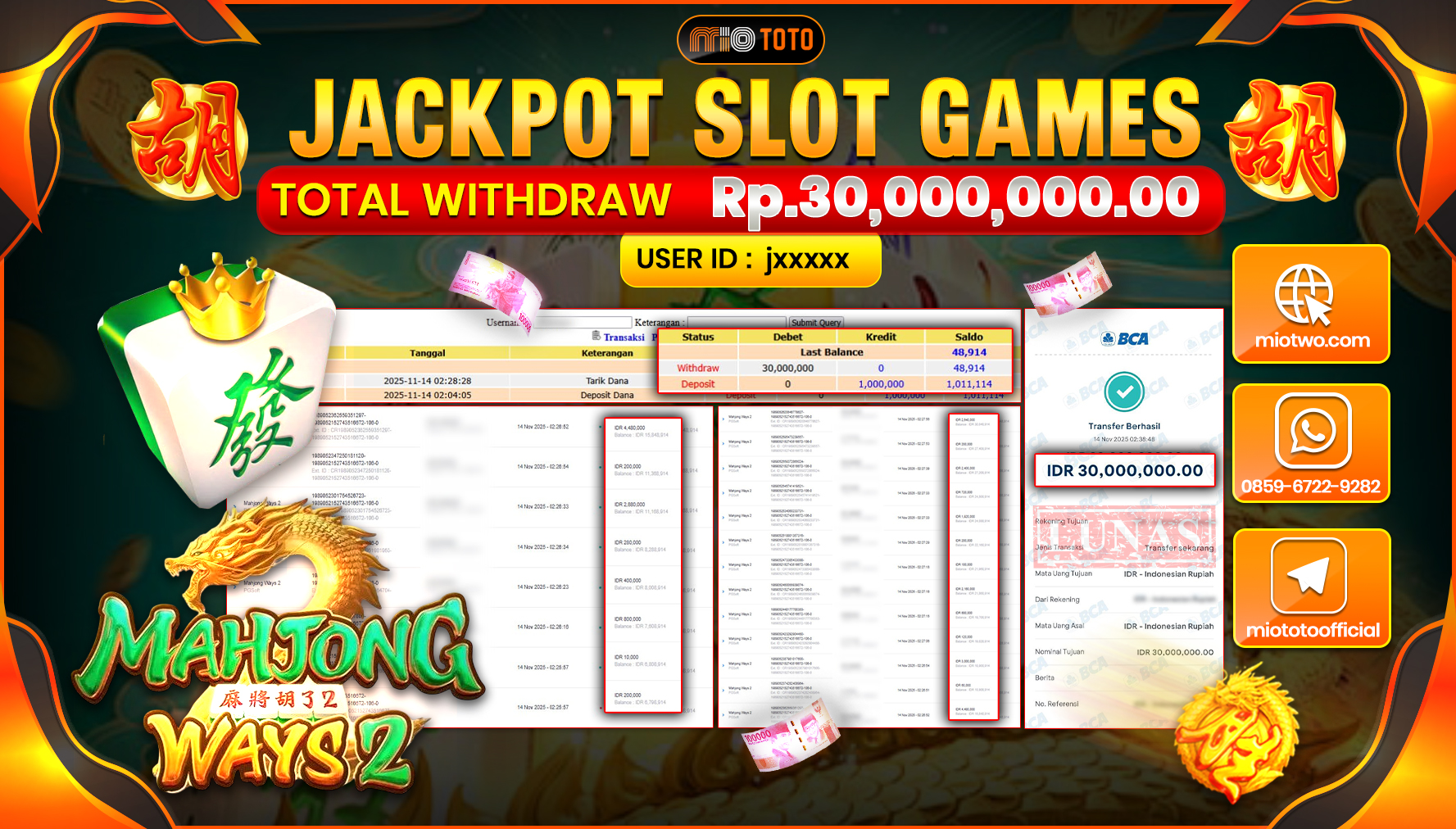 JACKPOT SLOT MAHJONG WAYS 2 Rp.30,000,000 DI BAYAR TUNAI !!!