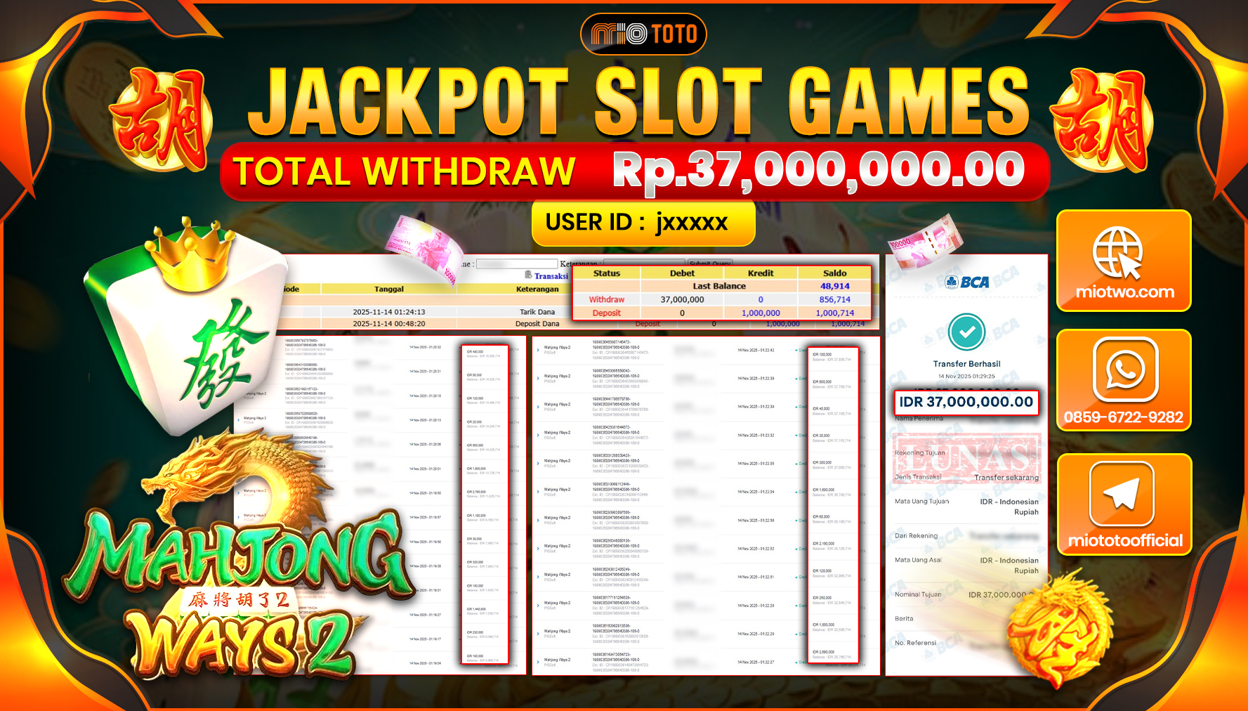 JACKPOT SLOT MAHJONG WAYS 2 Rp.37,000,000 DI BAYAR TUNAI !!!