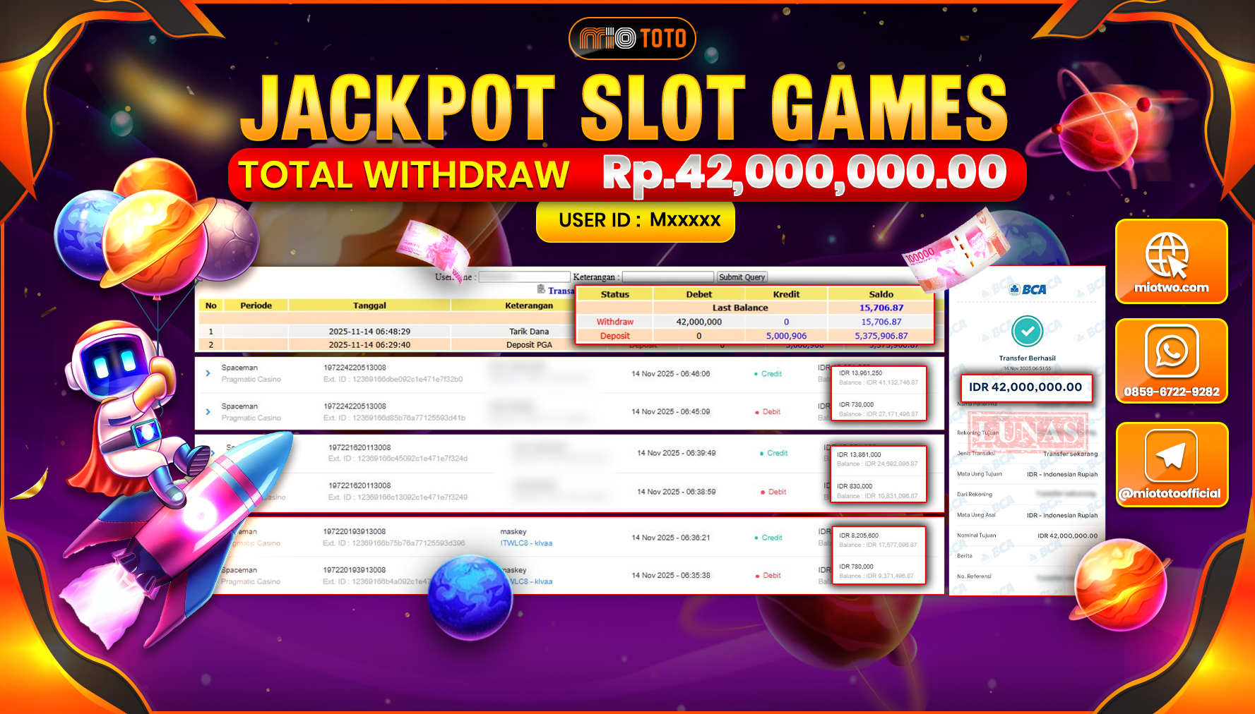JACKPOT SLOT SPACEMAN  Rp.42,000,000 DI BAYAR TUNAI !!!