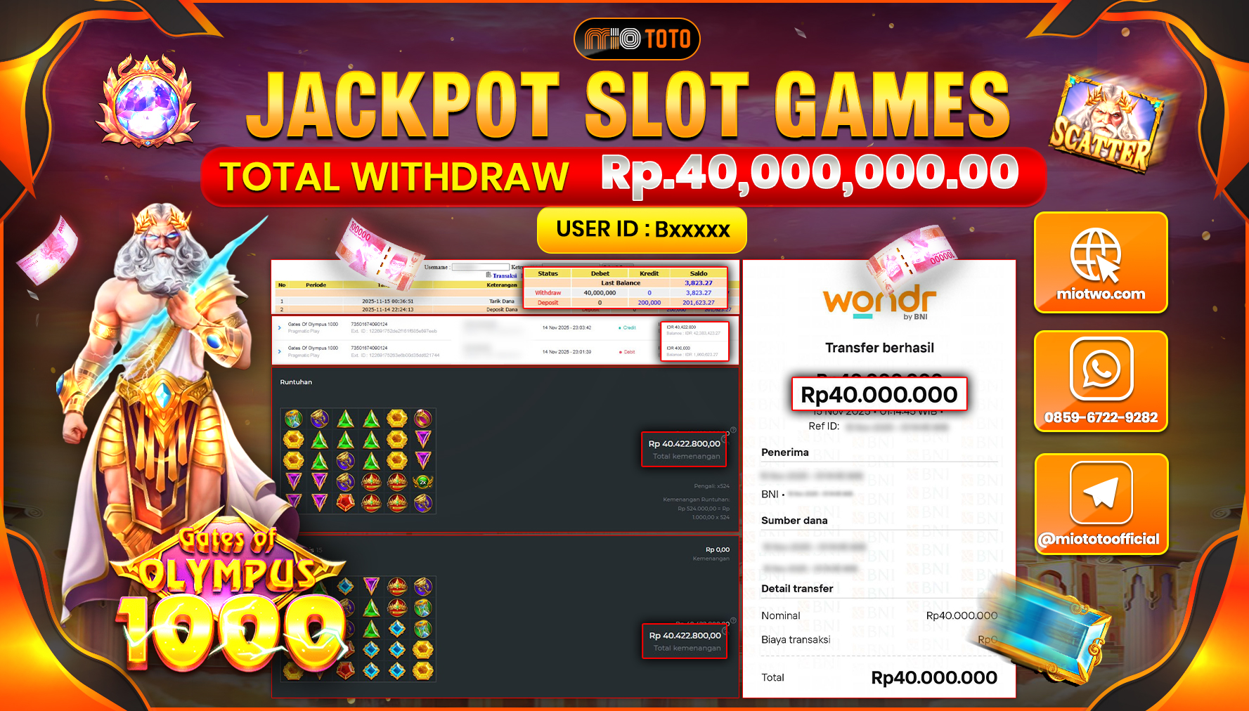 JACKPOT SLOT GATES OF OLYMPUS 1000 Rp.40,000,000 DI BAYAR TUNAI !!!