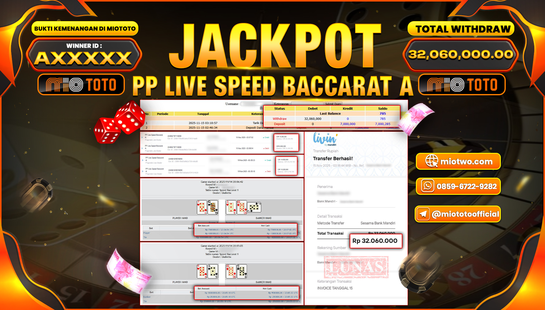 JACKPOT LIVE GAME SPEED BACCARAT Rp.32,060,000 DI BAYAR TUNAI !!!