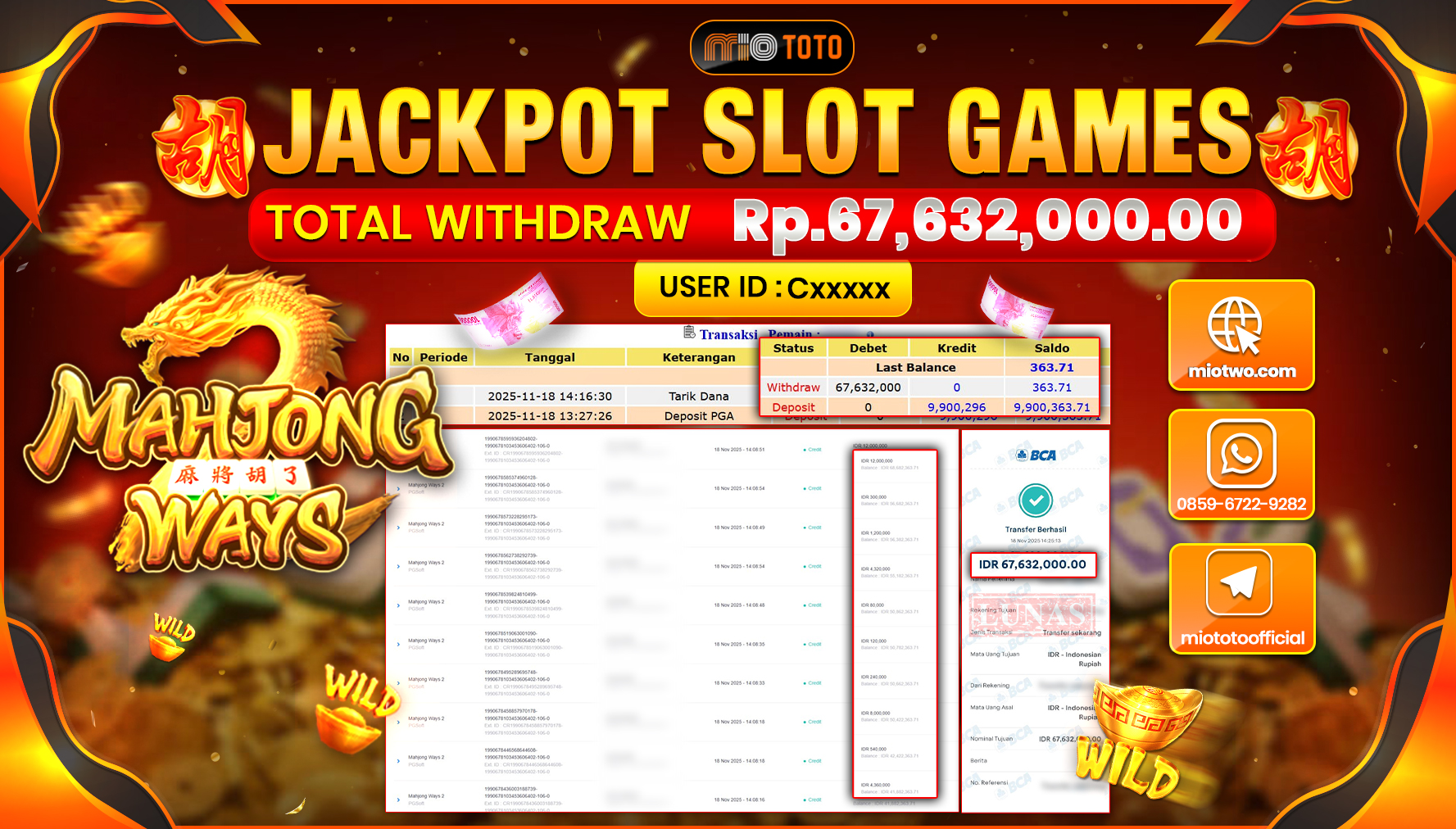 JACKPOT SLOT MAHJONG WAYS Rp67,632,000 DI BAYAR TUNAI !!!