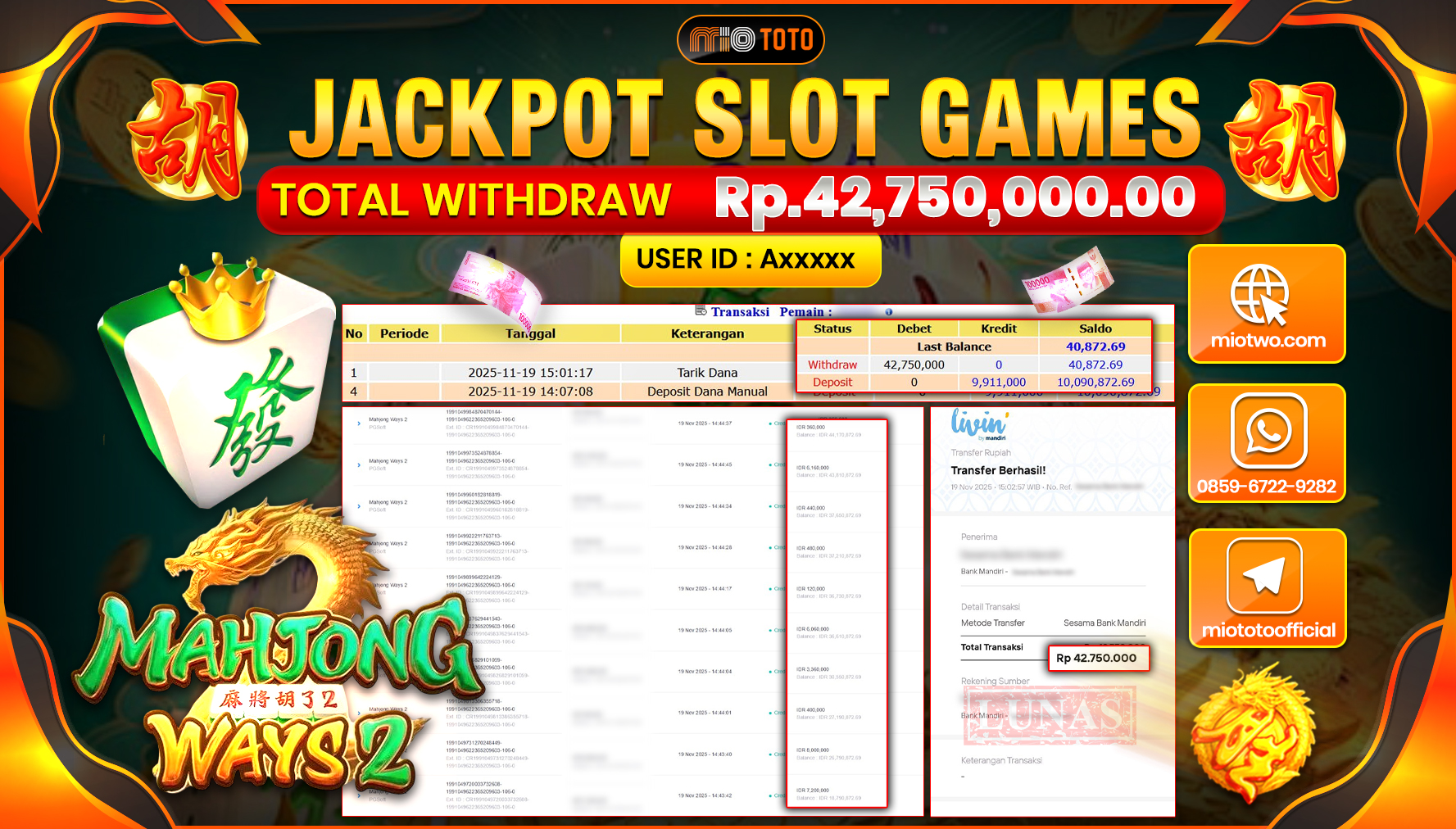 JACKPOT SLOT MAHJONG WAYS 2 Rp.42,750,000 DI BAYAR TUNAI !!!