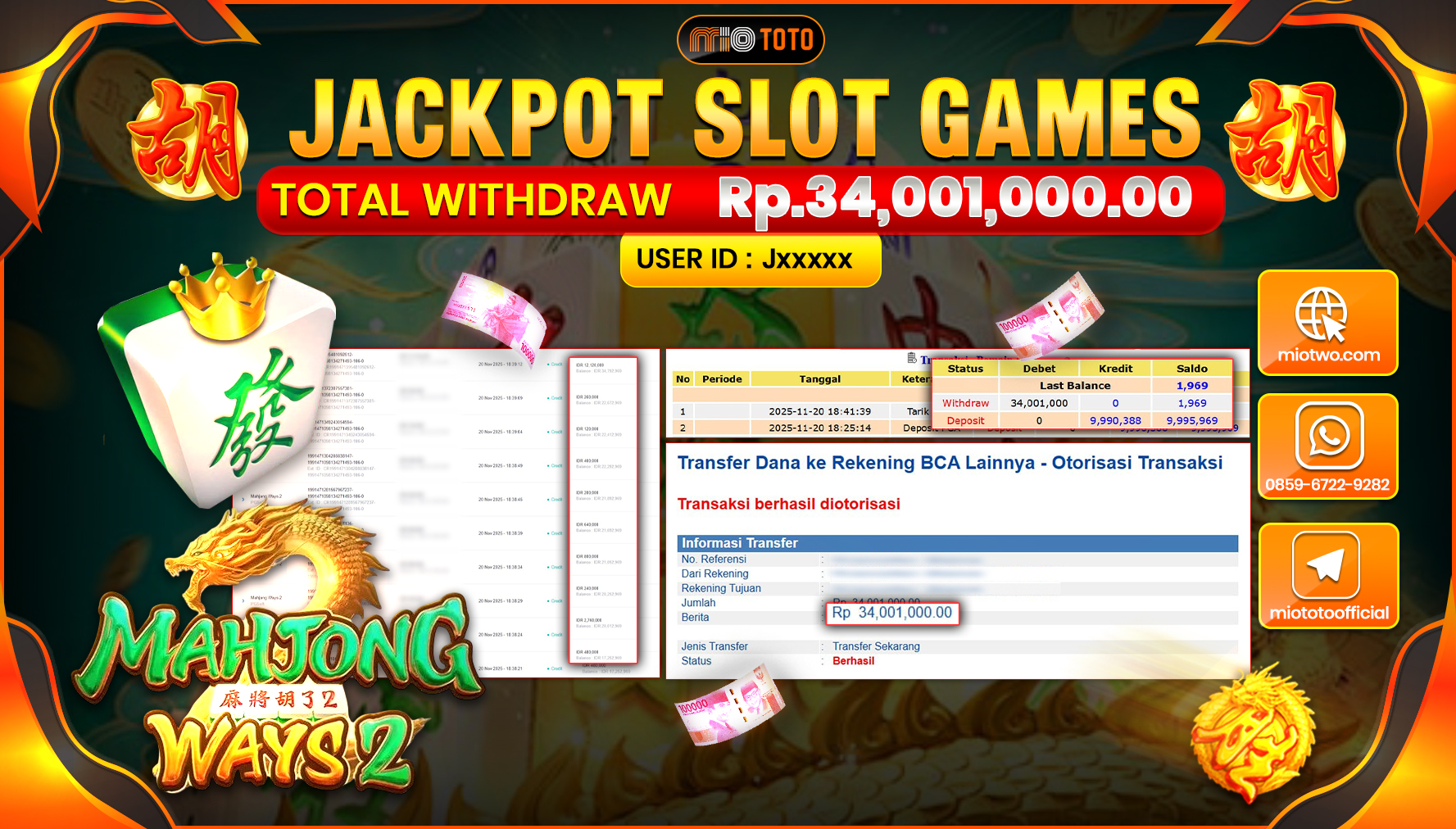 JACKPOT SLOT MAHJONG WAYS 2 Rp.34,001,000 DI BAYAR TUNAI !!!