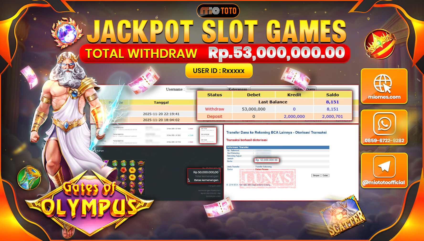 JACKPOT SLOT GATES OF OLYMPUS Rp.53,000,000 DI BAYAR TUNAI !!!