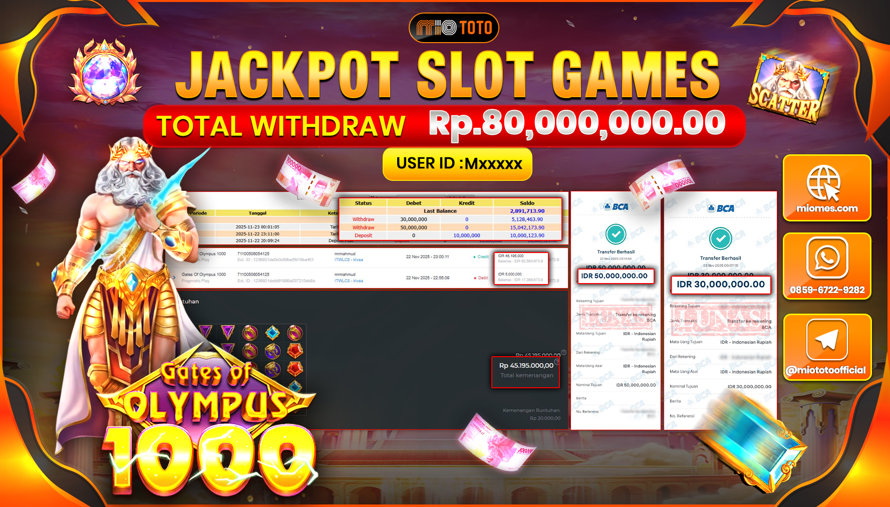 JACKPOT SLOT GATES OF OLYMPUS 1000 Rp.80,000,000 DI BAYAR TUNAI !!!