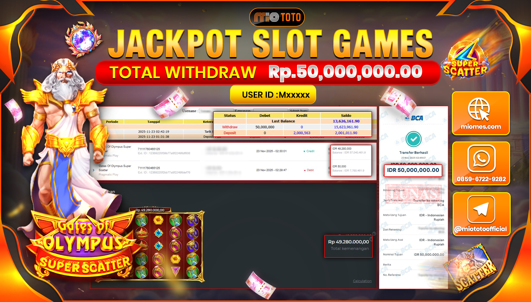 JACKPOT SLOT GATES OF OLYMPUS SUPER SCATTER Rp.50,000,000 DI BAYAR TUNAI !!!