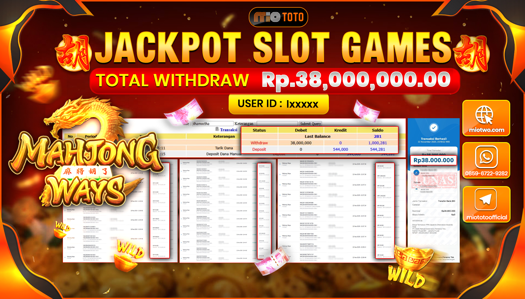 JACKPOT SLOT MAHJONG WAYS  Rp.38,000,000 DI BAYAR TUNAI !!!