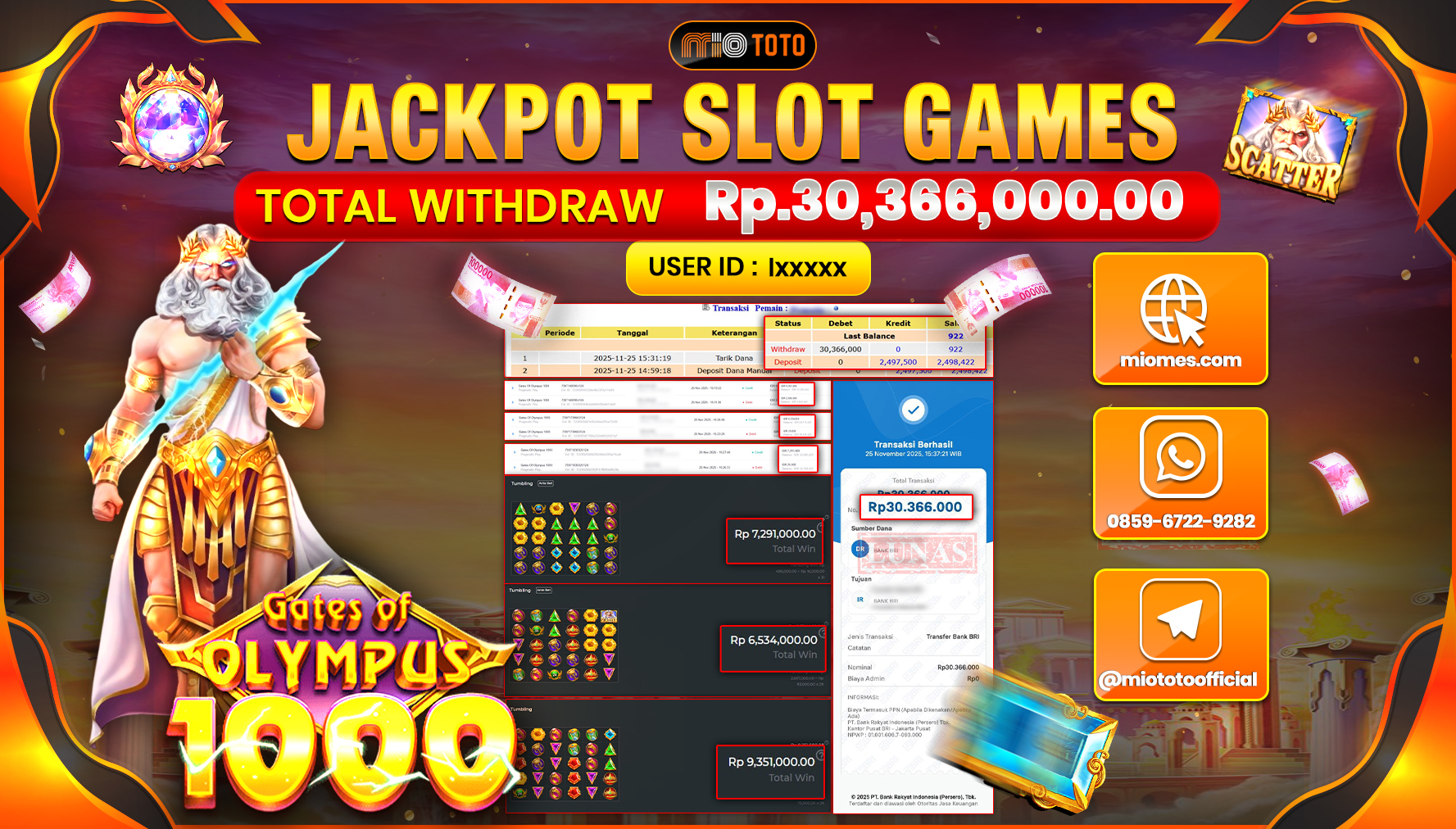 JACKPOT SLOT GATES OF OLYMPUS 1000 Rp.30,366,000 DI BAYAR TUNAI !!!