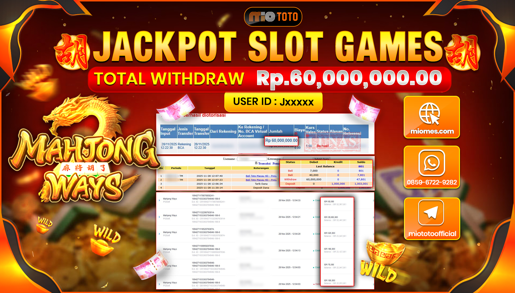 JACKPOT SLOT MAHJONG WAYS Rp60,000,000 DI BAYAR TUNAI !!!