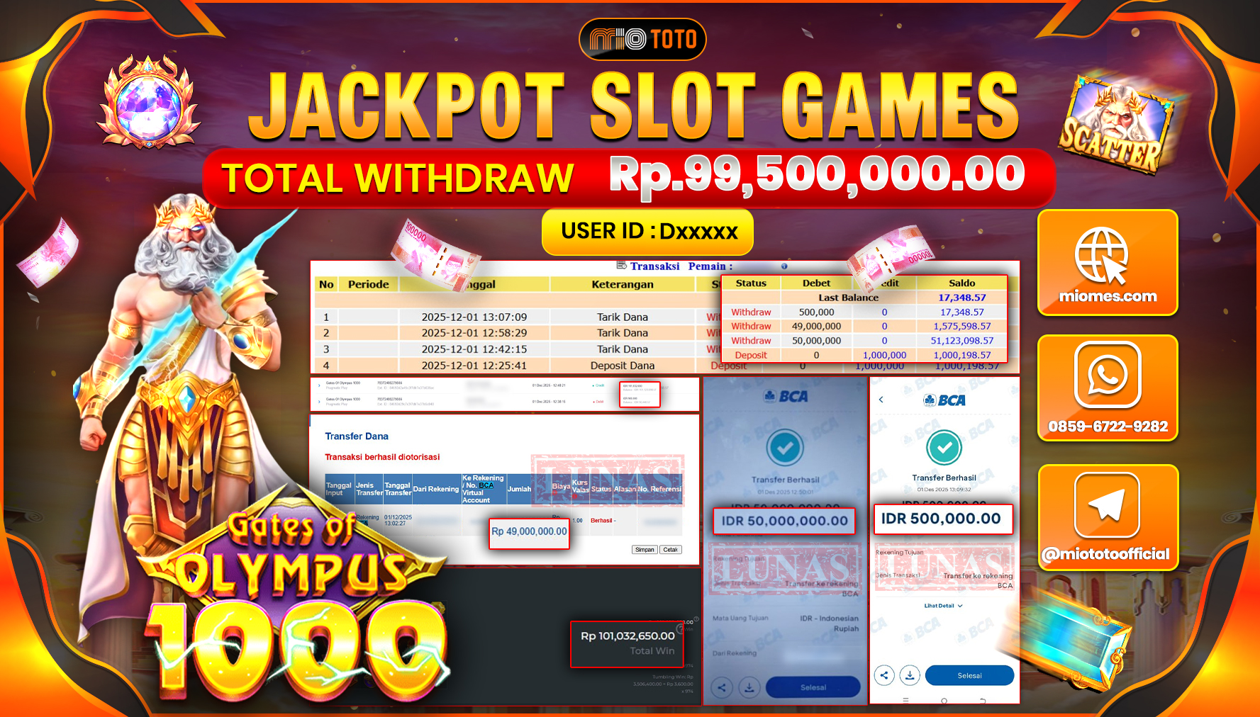 JACKPOT SLOT GATES OF OLYMPUS 1000 Rp.99,500,000 DI BAYAR TUNAI !!!
