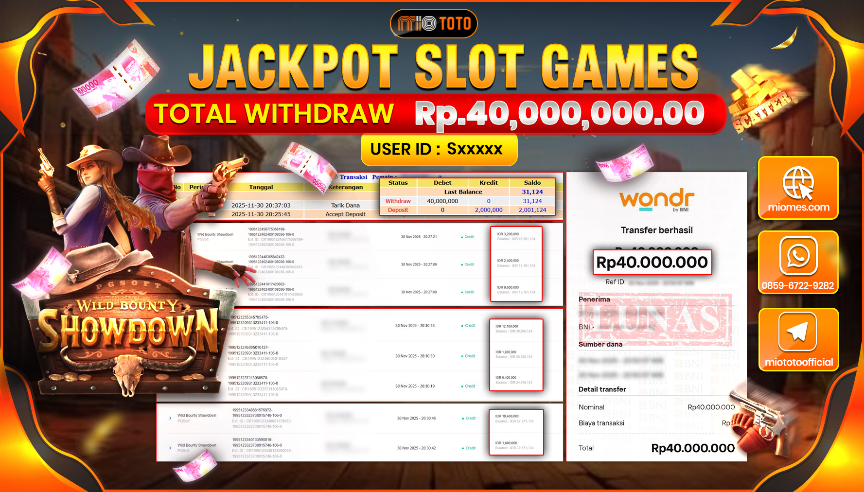 JACKPOT SLOT WILD BOUNTY SHOWDOWN Rp40,000,000 DI BAYAR TUNAI !!!