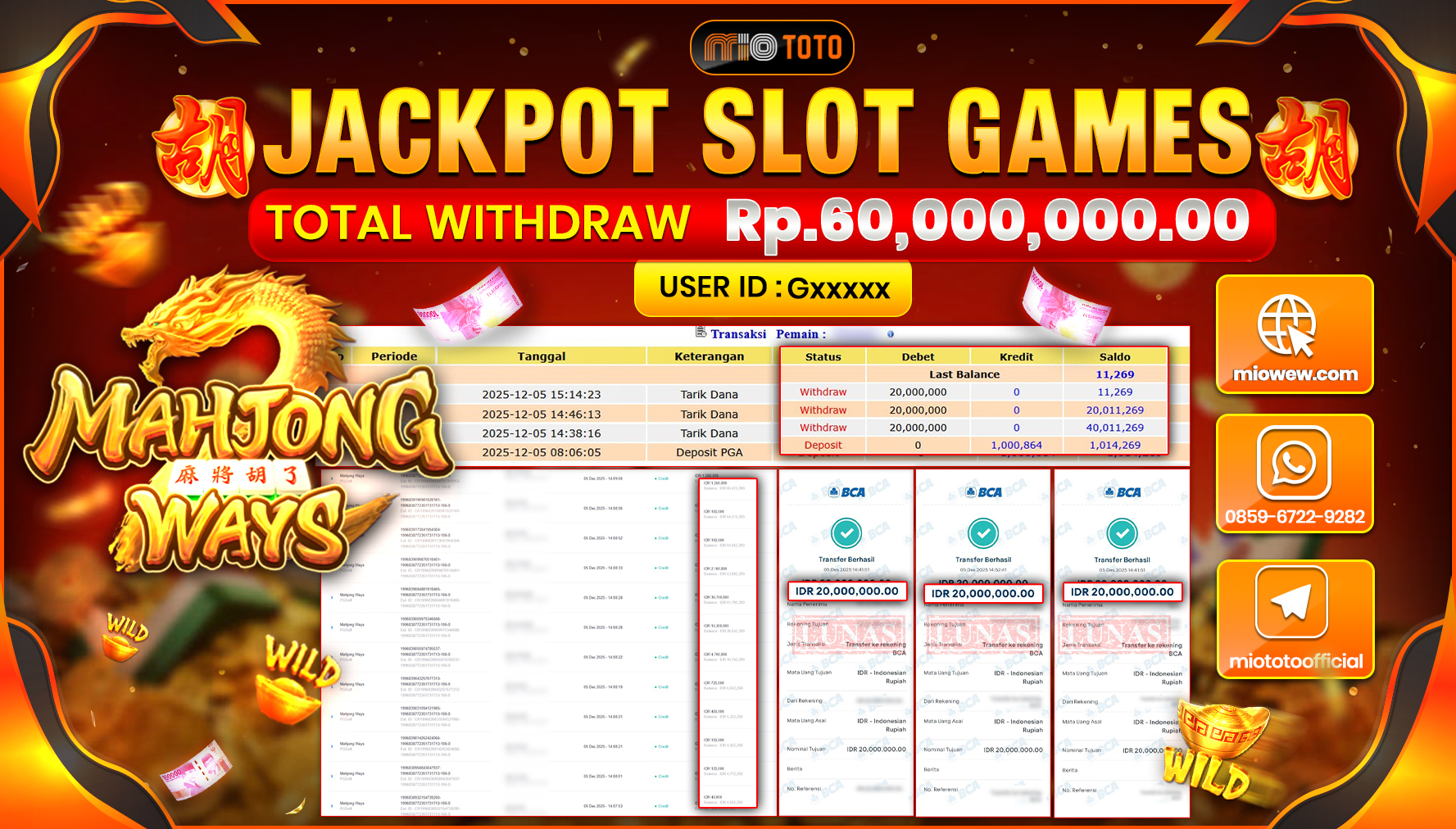 JACKPOT SLOT MAHJONG WAYS Rp60,000,000 DI BAYAR TUNAI !!!