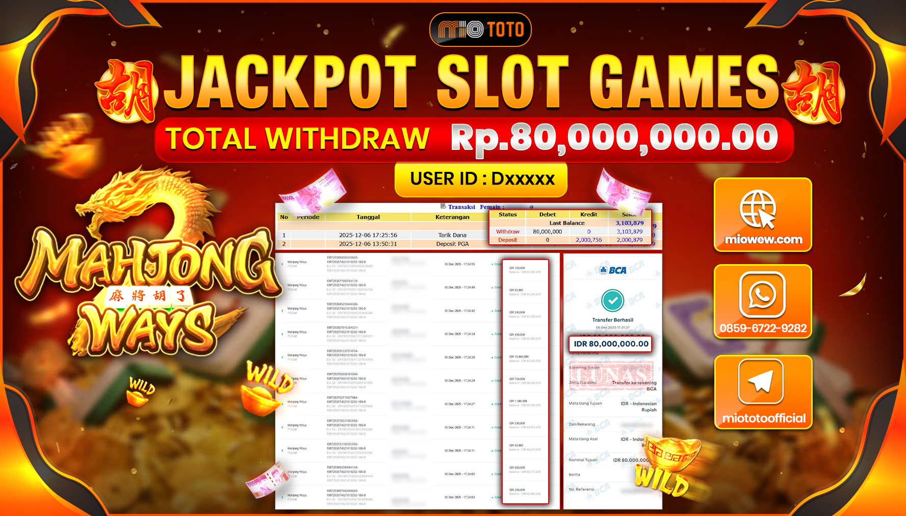 JACKPOT SLOT MAHJONG WAYS Rp80,000,000 DI BAYAR TUNAI !!!