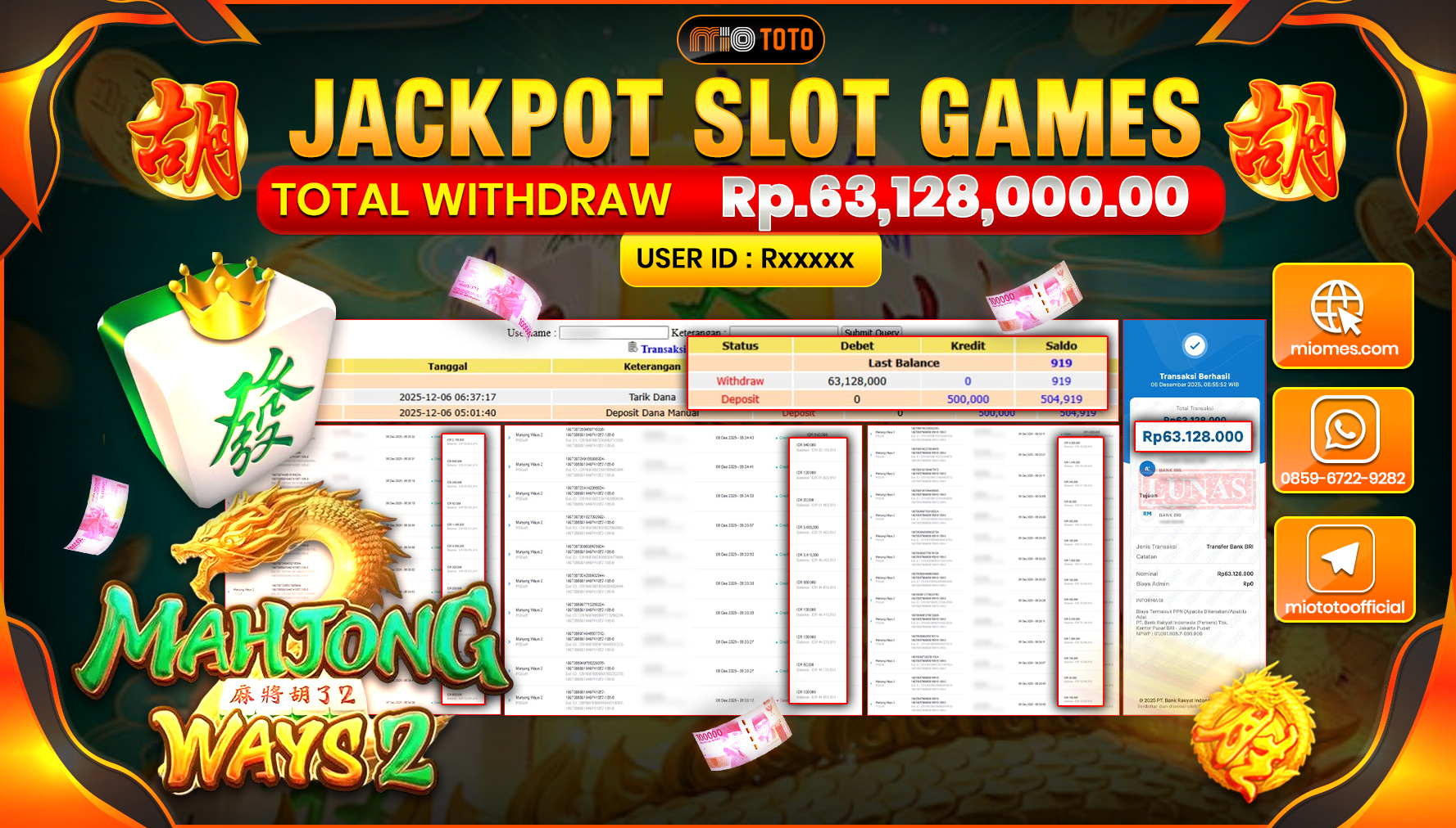 JACKPOT SLOT MAHJONG WAYS 2 Rp.63,128,000 DI BAYAR TUNAI !!!
